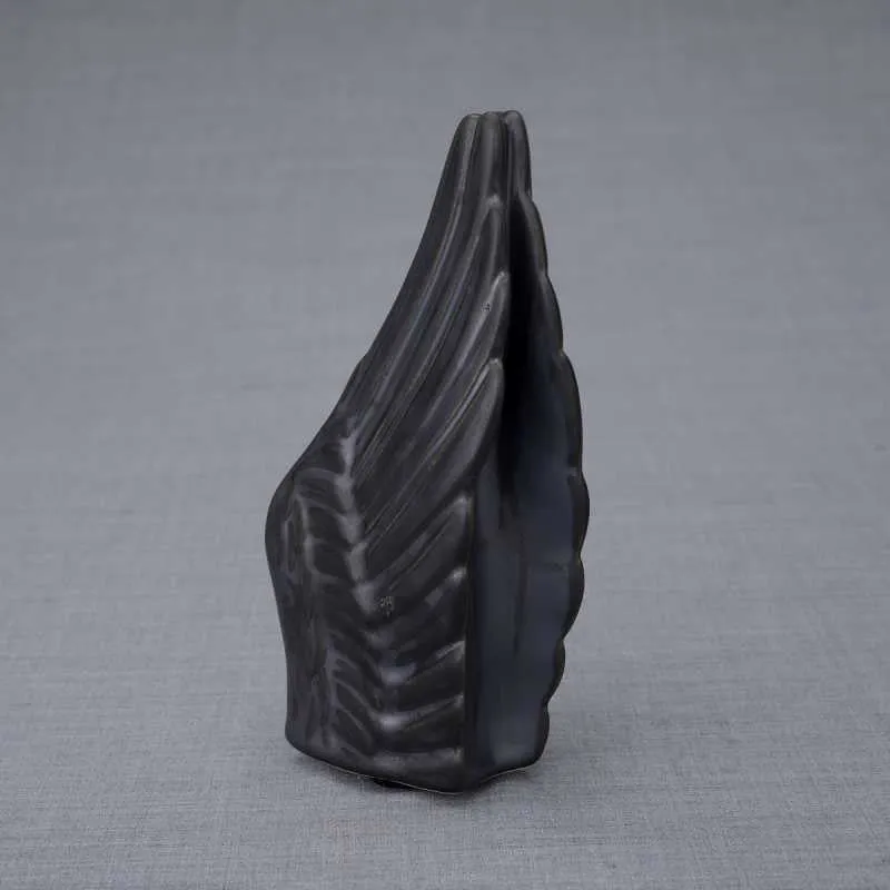 Angel Wings Sculpture Ceramic Cremation Urn in Black - Small Sharing Keepsake Urn