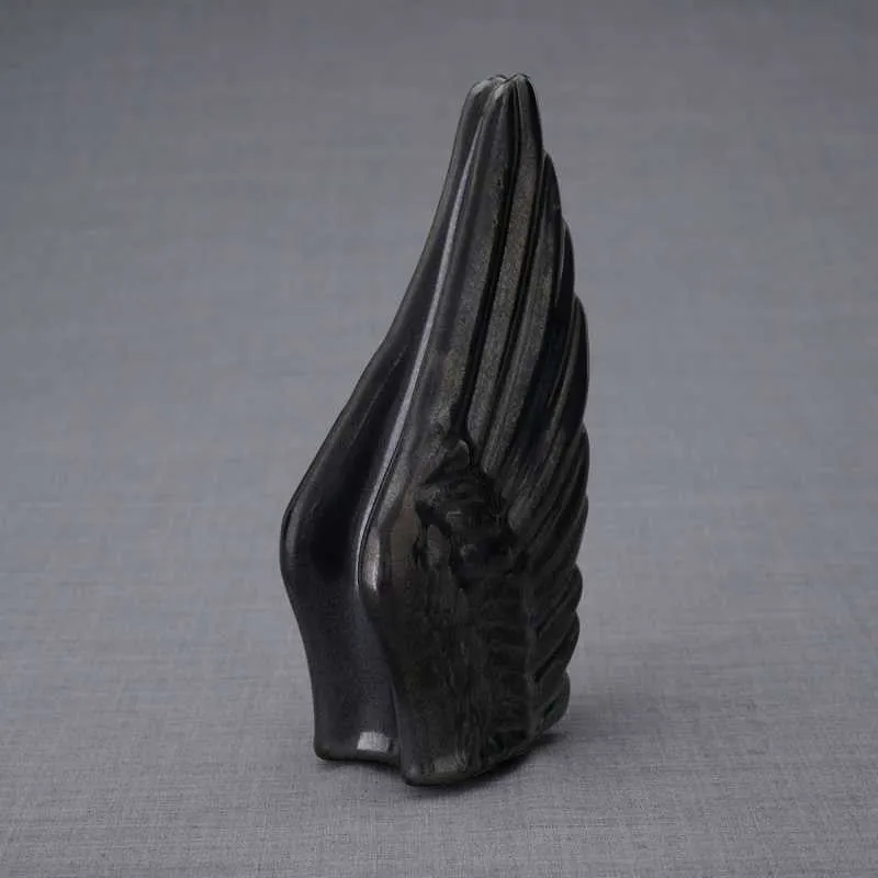 Angel Wings Sculpture Ceramic Cremation Urn in Black - Small Sharing Keepsake Urn