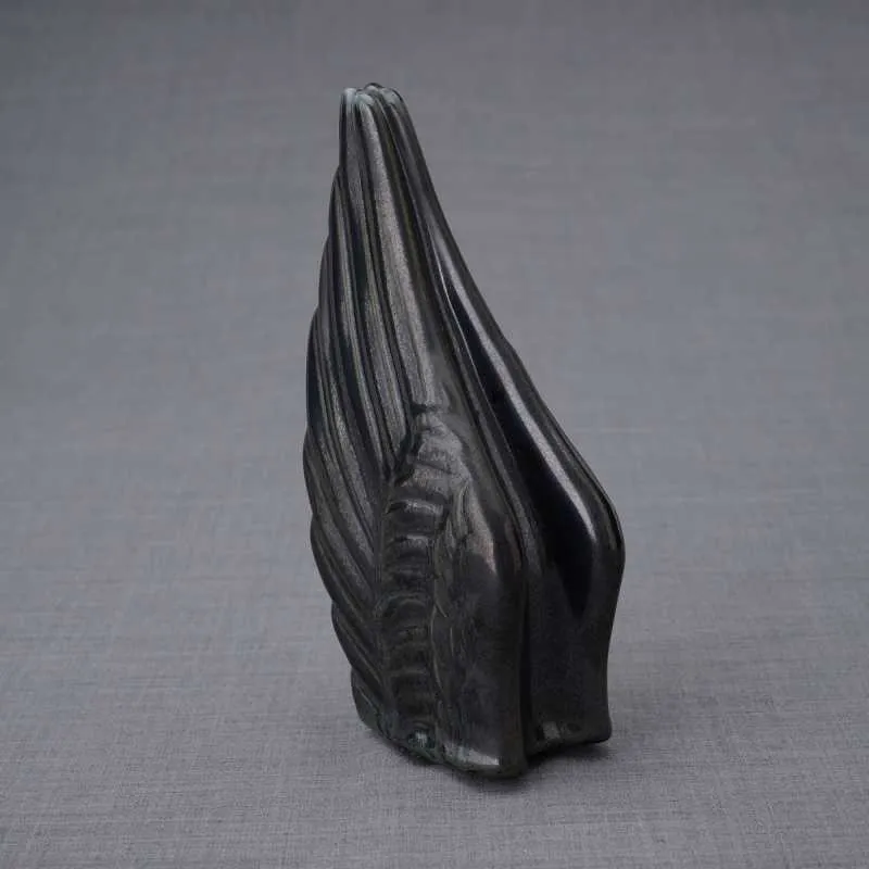Angel Wings Sculpture Ceramic Cremation Urn in Black - Small Sharing Keepsake Urn