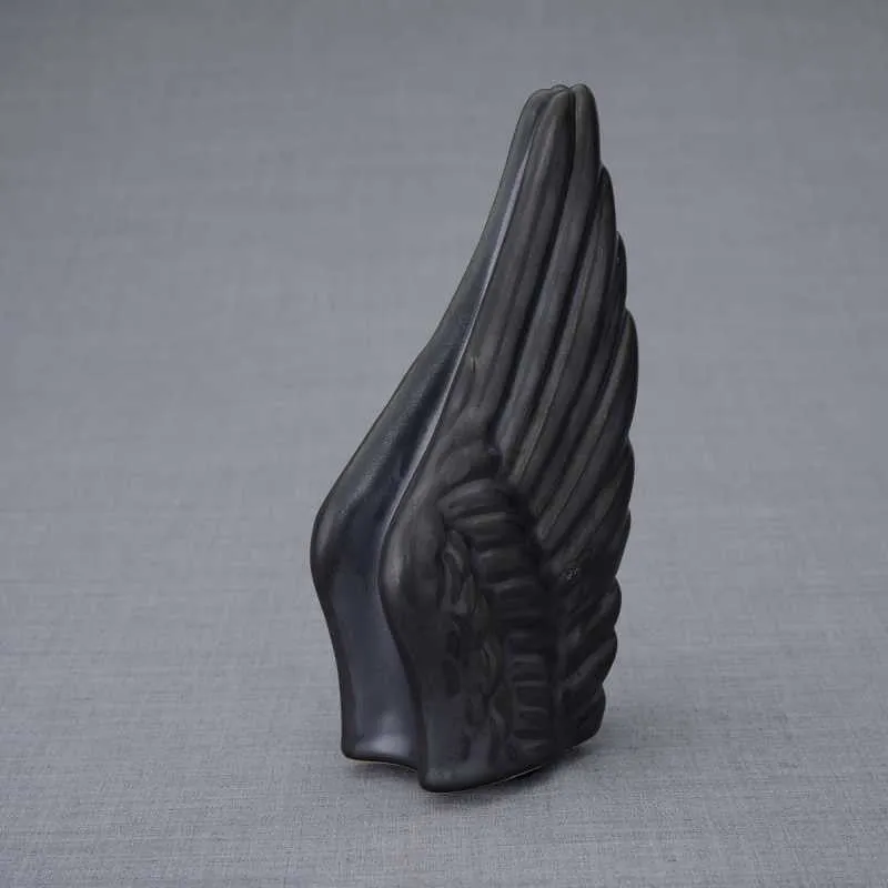 Angel Wings Sculpture Ceramic Cremation Urn in Black - Small Sharing Keepsake Urn