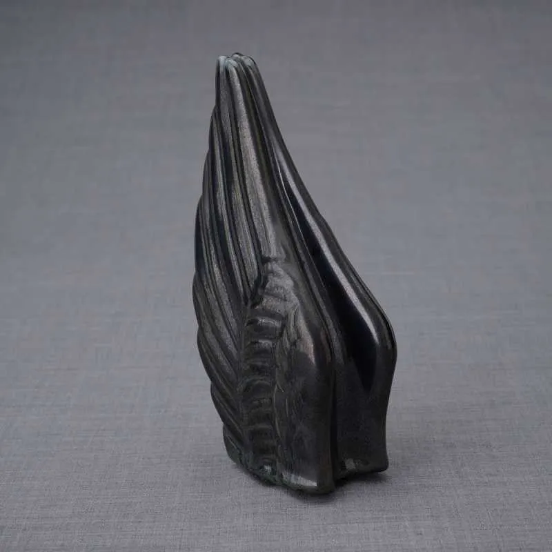 Angel Wings Sculpture Ceramic Cremation Urn in Black - Small Sharing Keepsake Urn