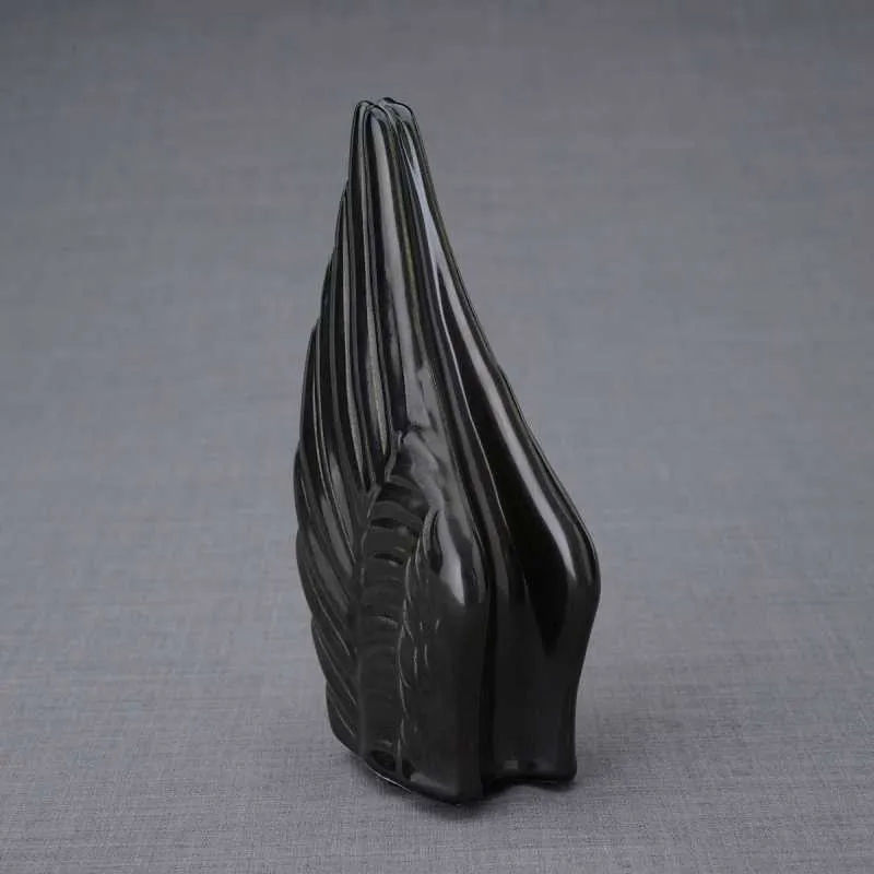 Angel Wings Sculpture Ceramic Cremation Urn in Black - Small Sharing Keepsake Urn