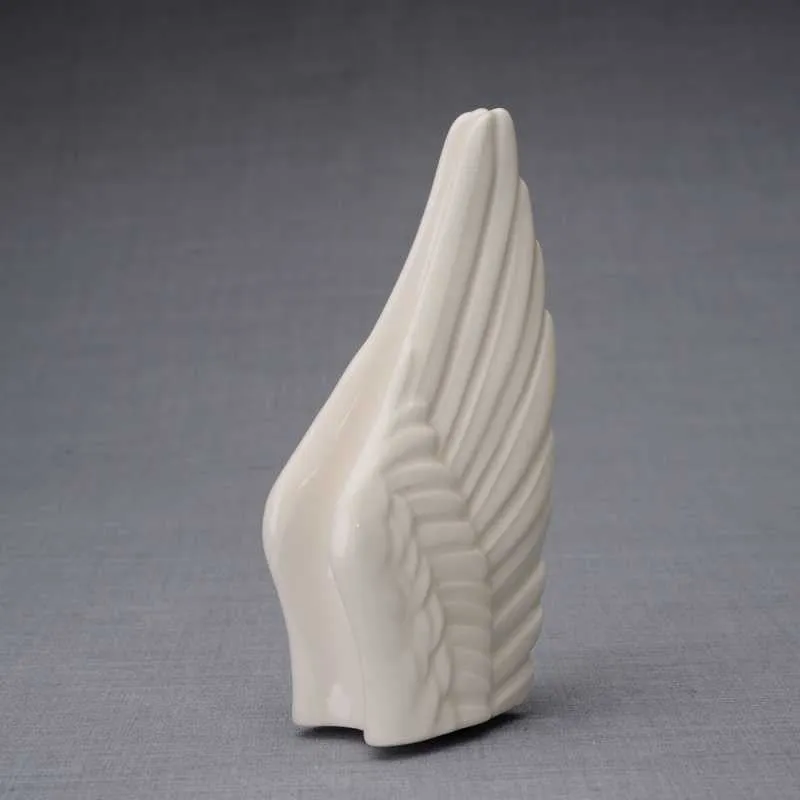Angel Wings Sculpture Ceramic Cremation Urn in Transparent - Small Sharing Keepsake Urn