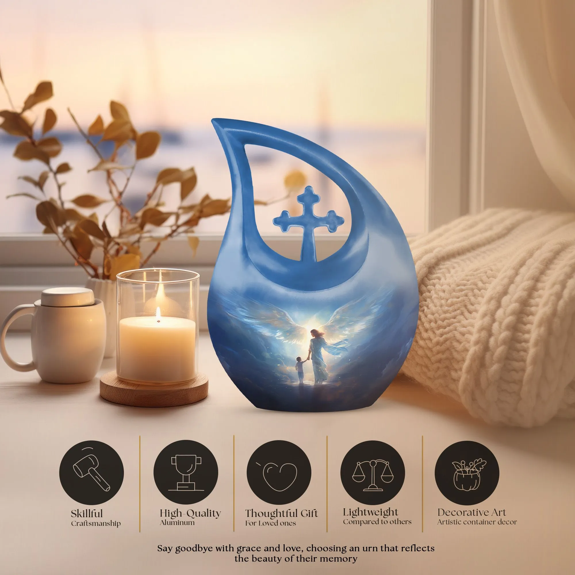 Angels Urn - Personalized Cross Drop Design Memorial Urn
