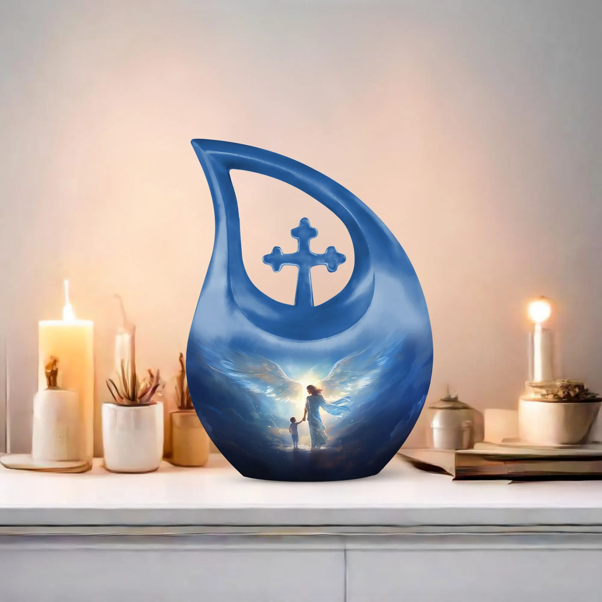 Angels Urn - Personalized Cross Drop Design Memorial Urn