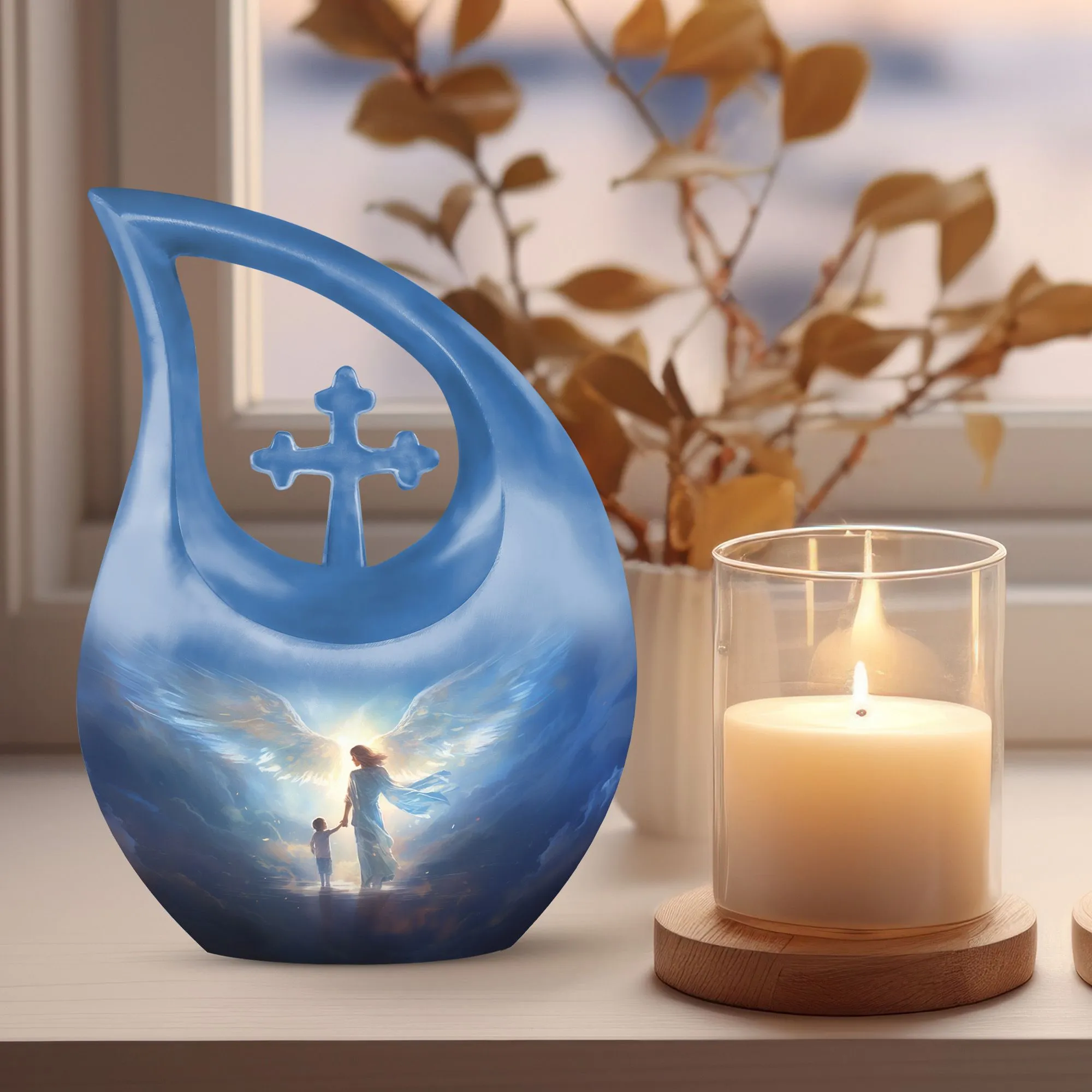 Angels Urn - Personalized Cross Drop Design Memorial Urn