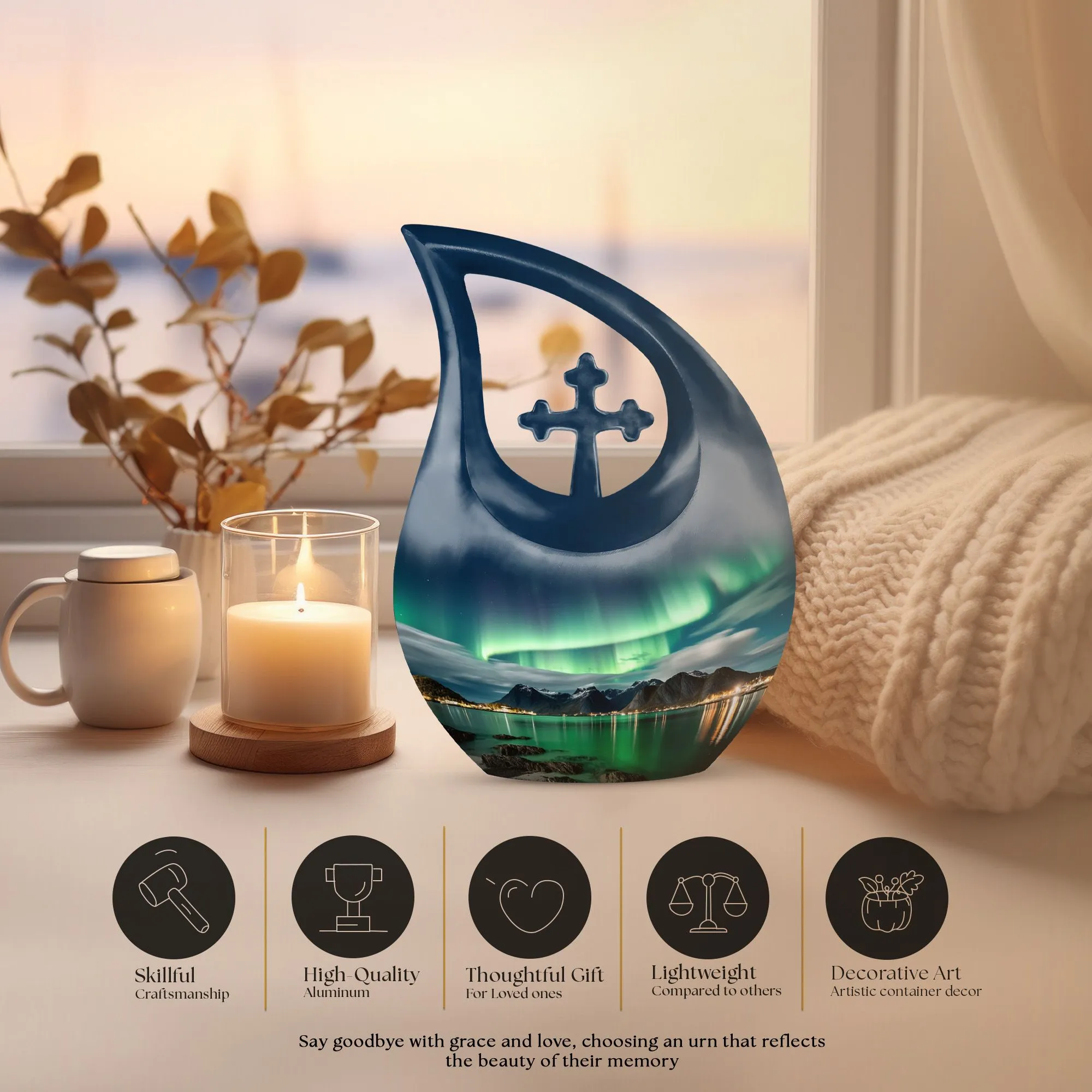 Aurora Urn -  10 Inch Aluminium Memorial Cremation Urn For Ashes