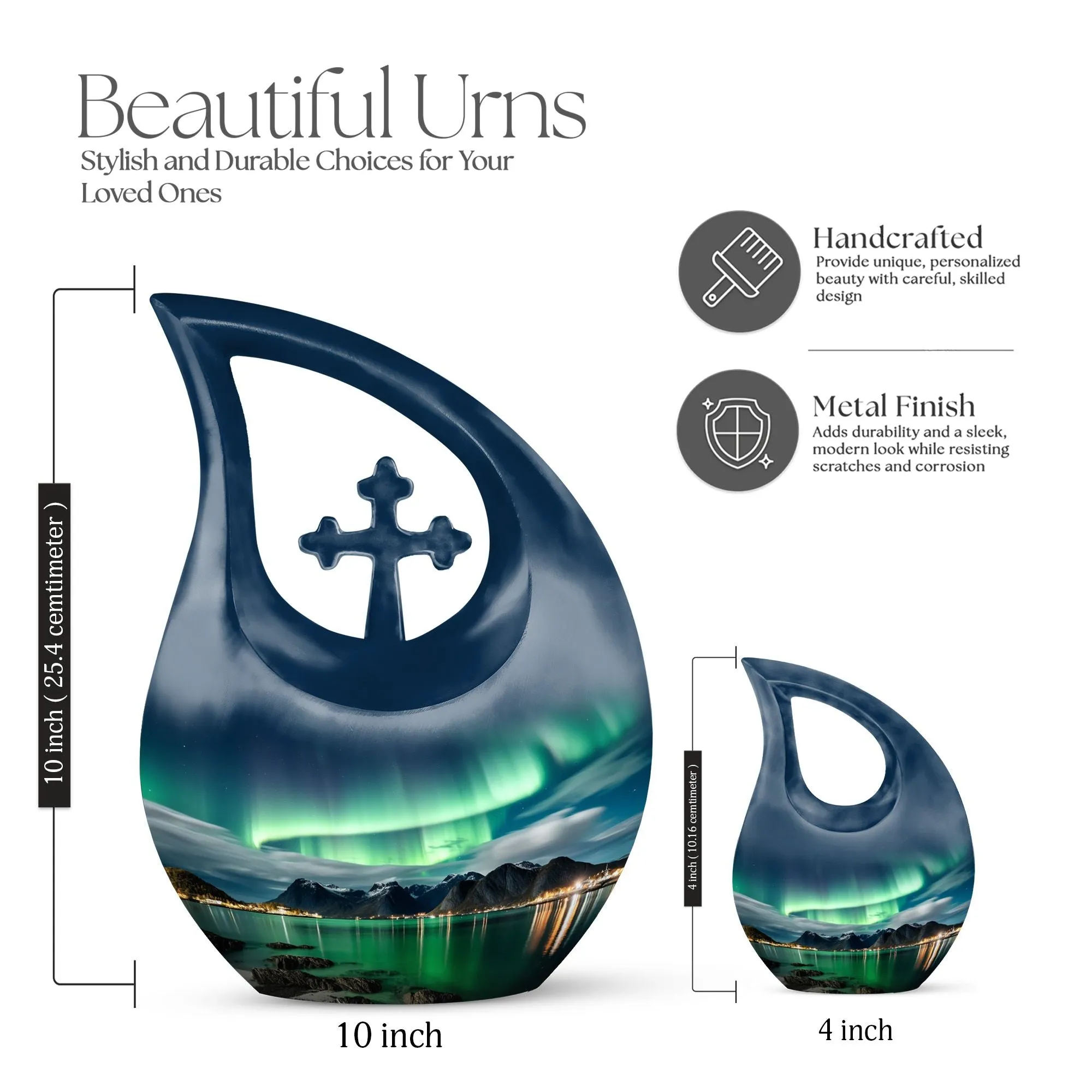 Aurora Urn -  10 Inch Aluminium Memorial Cremation Urn For Ashes