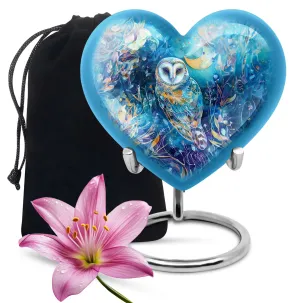 Barn Owl Heart Memorial Urn - 10 Inch Legendry Aluminium Urn