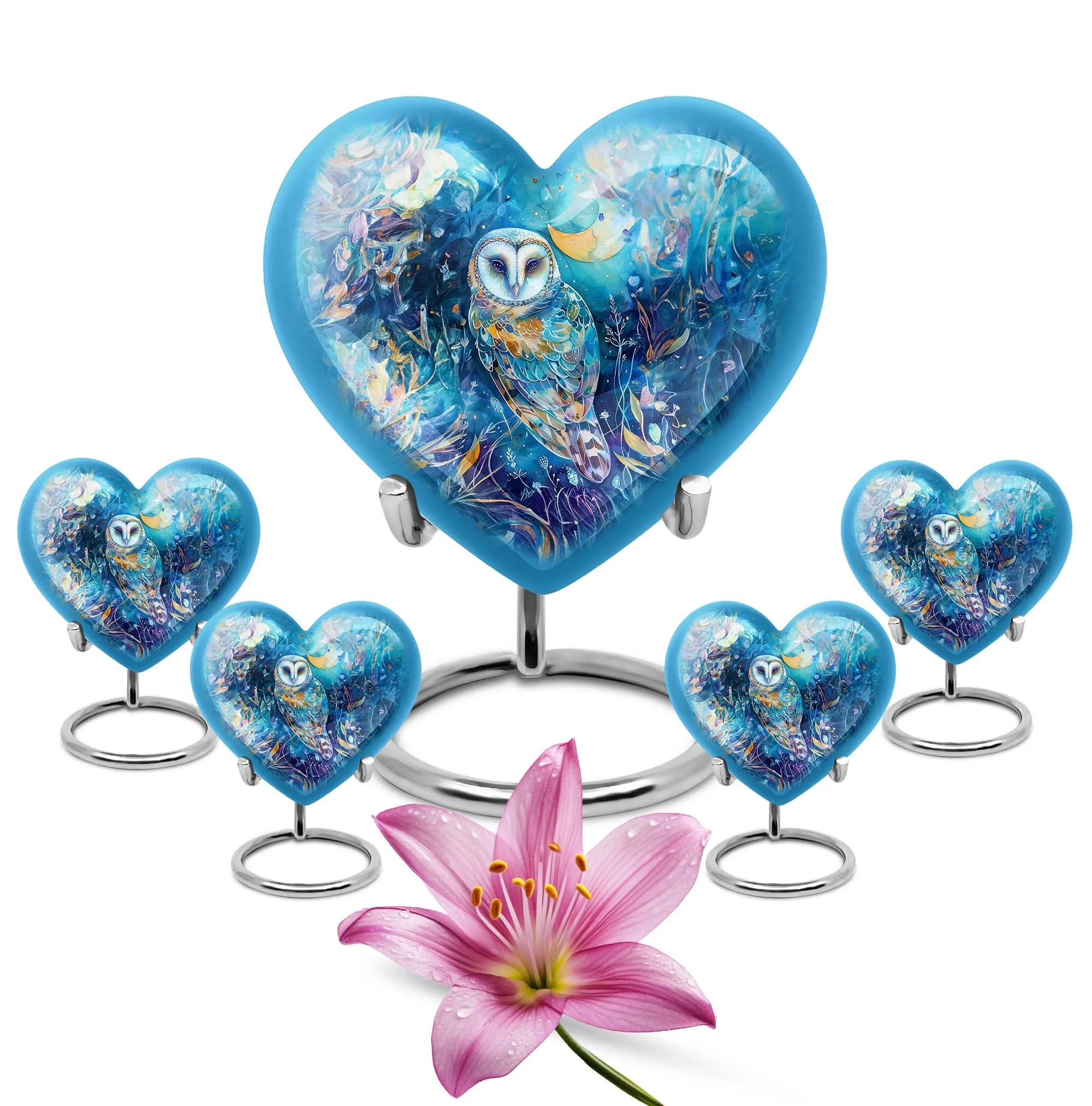 Barn Owl Heart Memorial Urn - 10 Inch Legendry Aluminium Urn