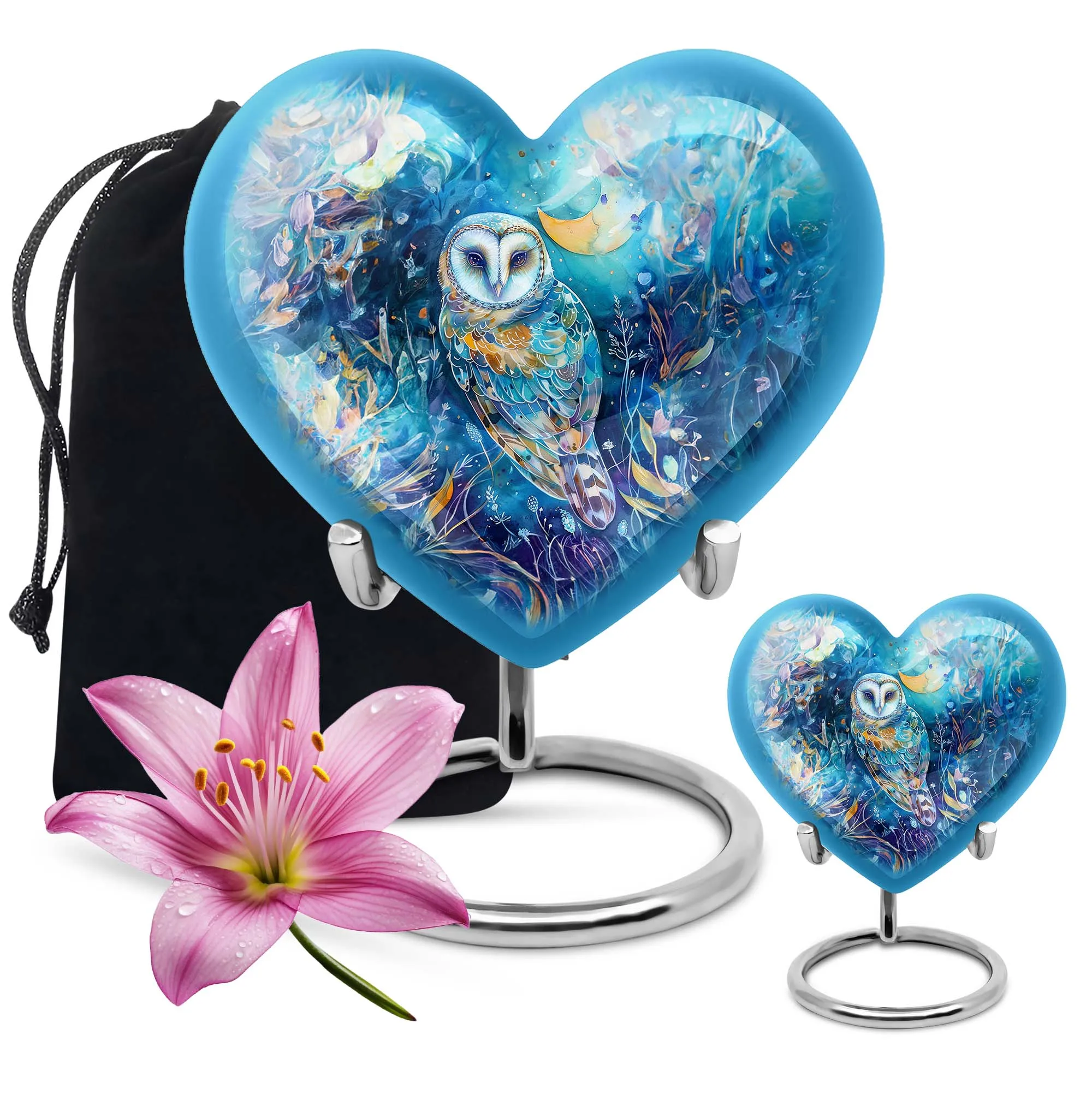 Barn Owl Heart Memorial Urn - 10 Inch Legendry Aluminium Urn