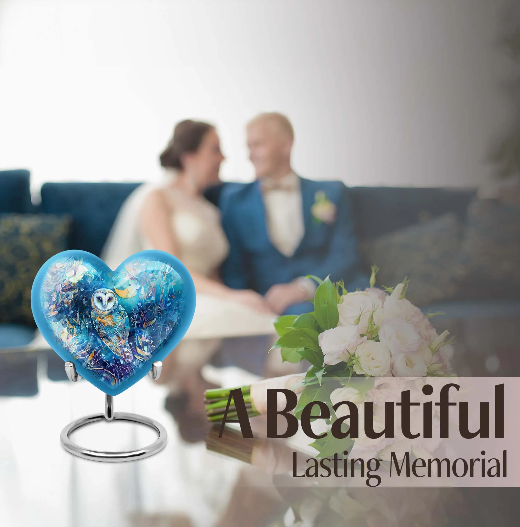 Barn Owl Heart Memorial Urn - 10 Inch Legendry Aluminium Urn