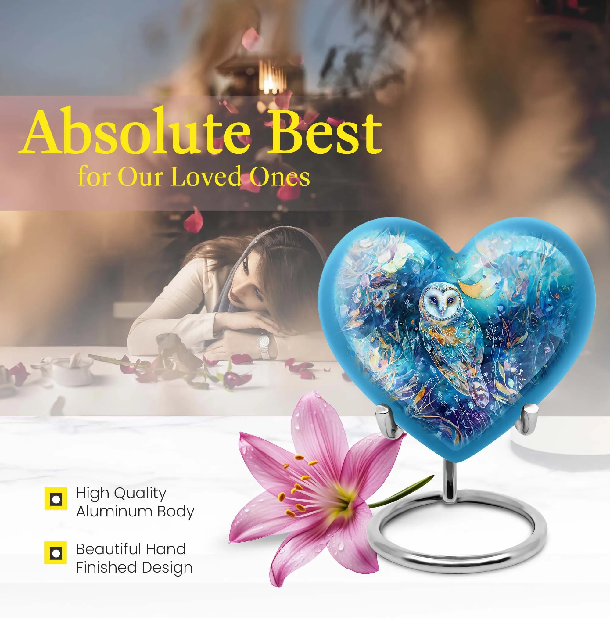 Barn Owl Heart Memorial Urn - 10 Inch Legendry Aluminium Urn