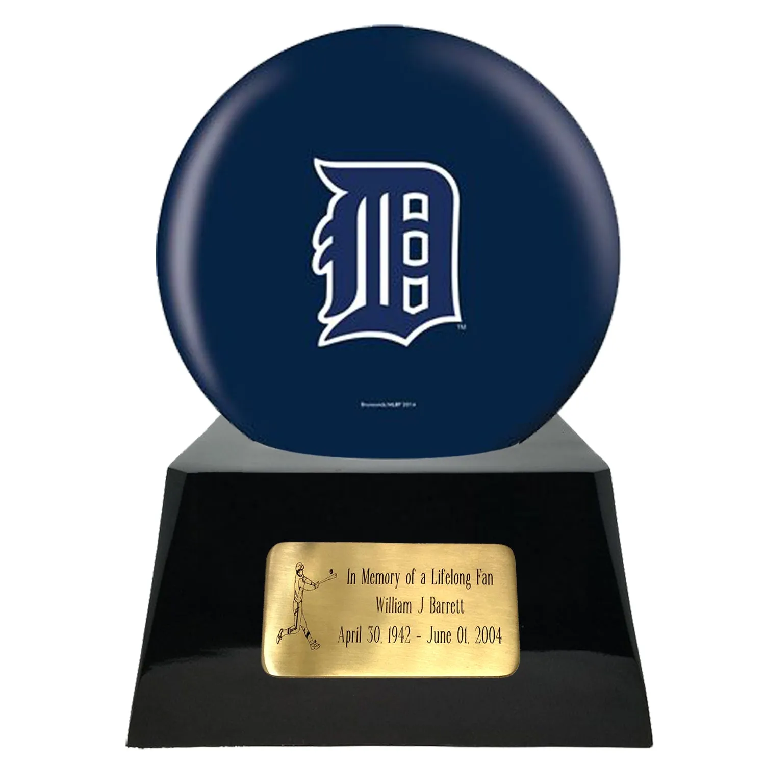 Baseball Cremation Urn with Optional Detroit Tigers Ball Decor and Custom Metal Plaque