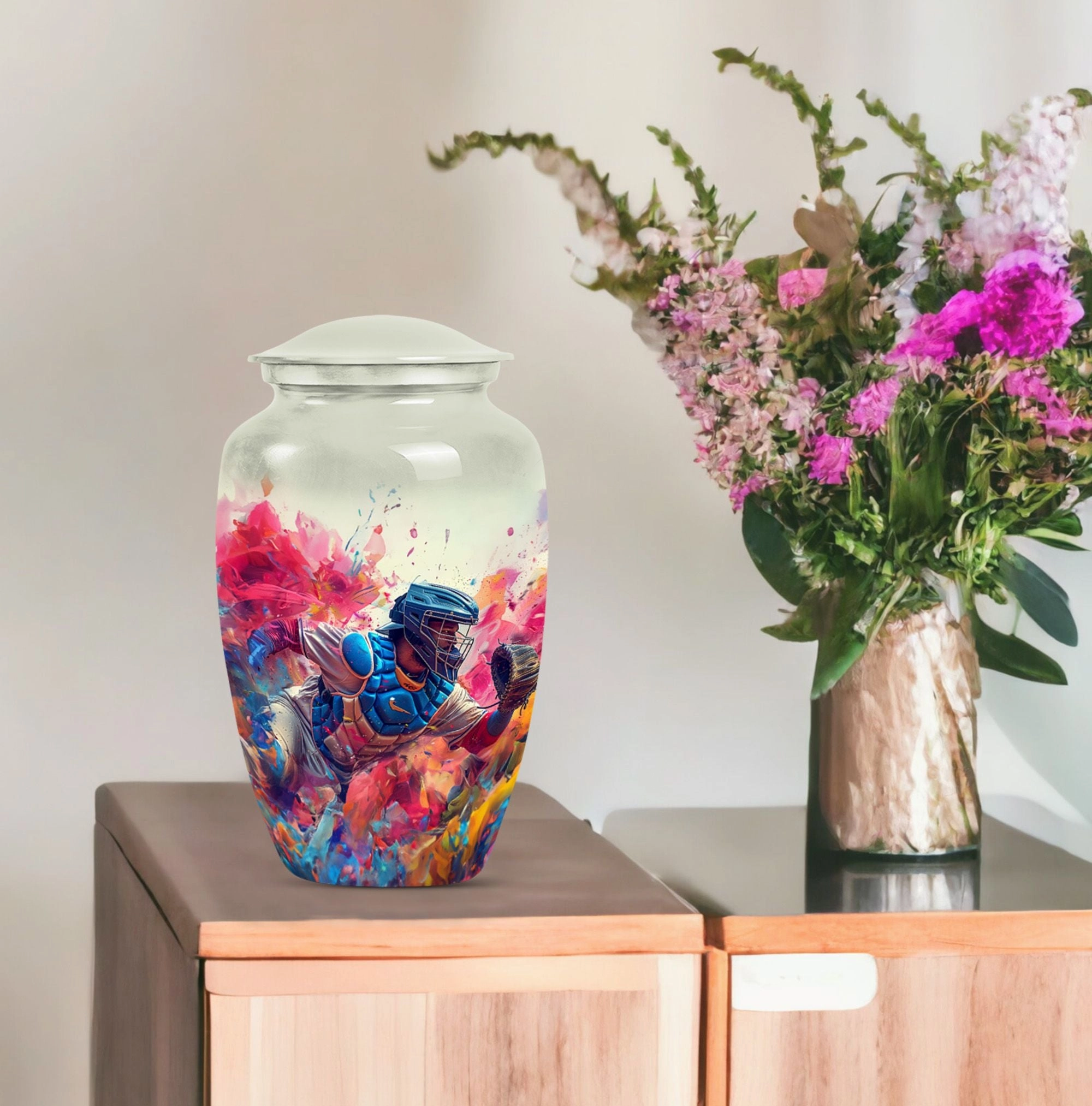 Baseball-Themed Memorial Funeral Urn for Ashes