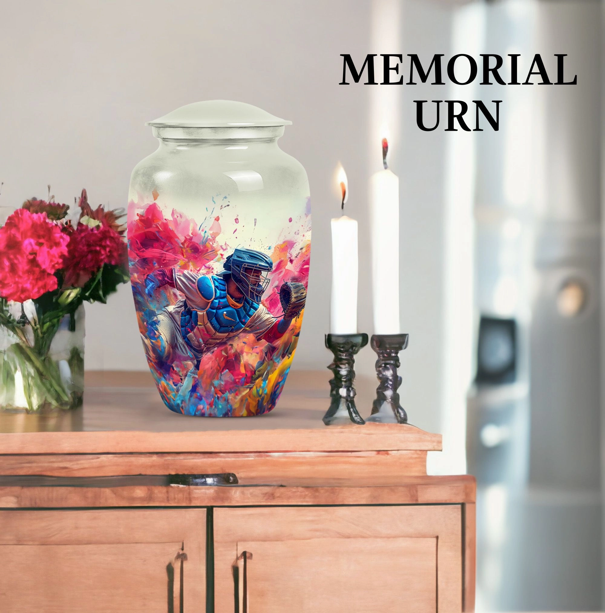 Baseball-Themed Memorial Funeral Urn for Ashes