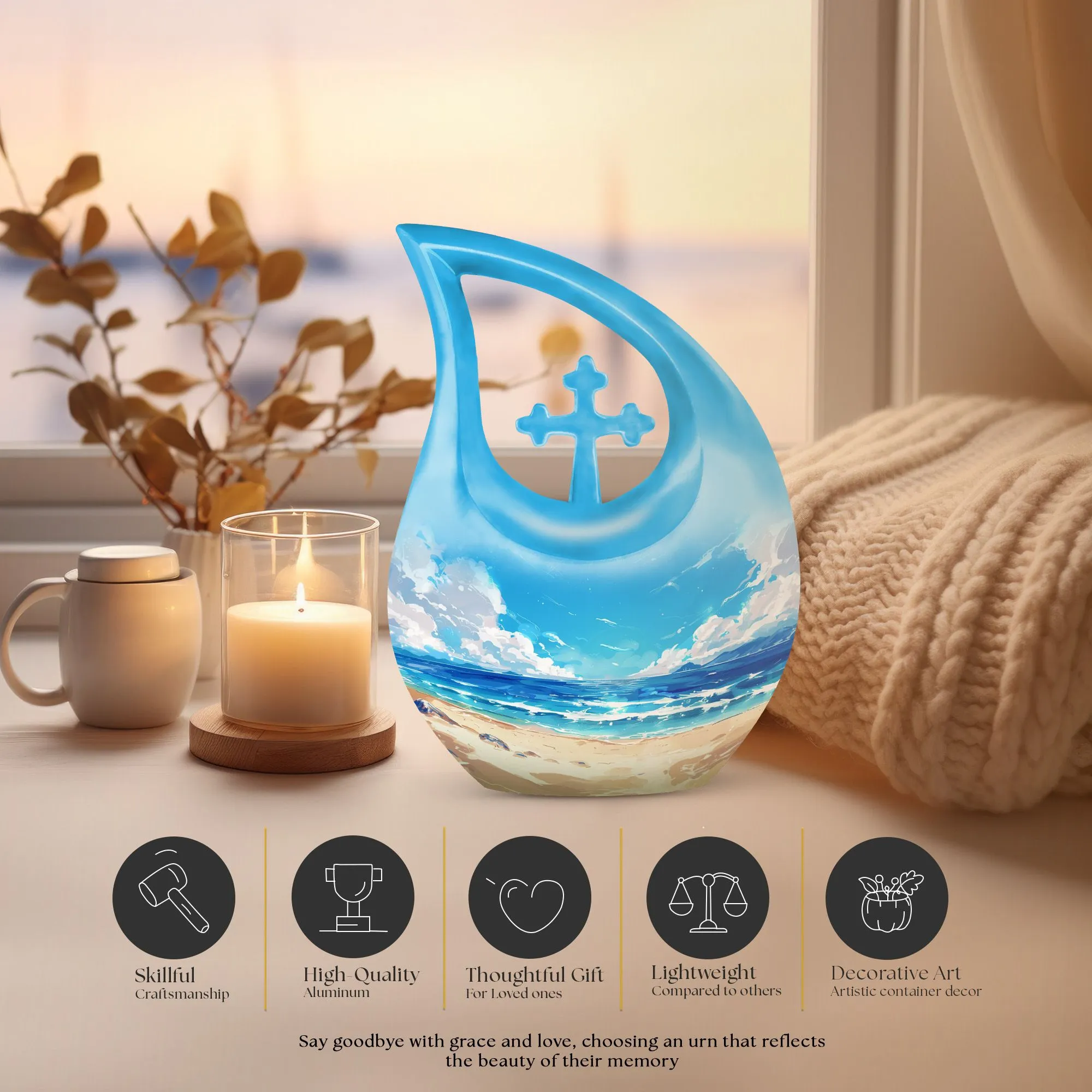 Beach Theme Cremation Urn for Preserving Precious Human Ashes