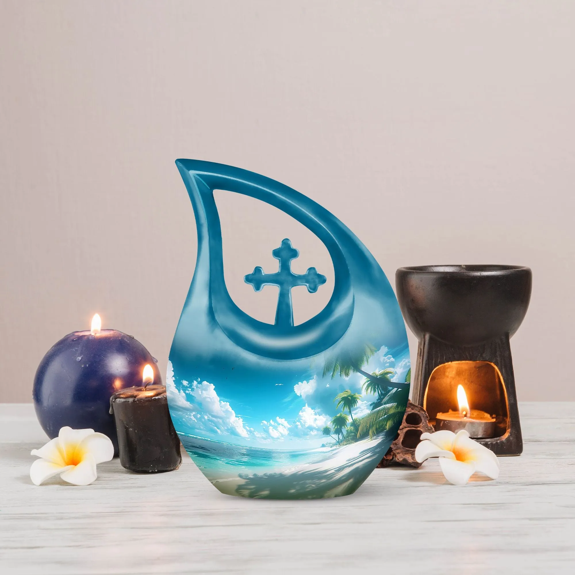 Beach Themed Cross Drop - Large and Affordable Burial and Cremation Memorial Urn