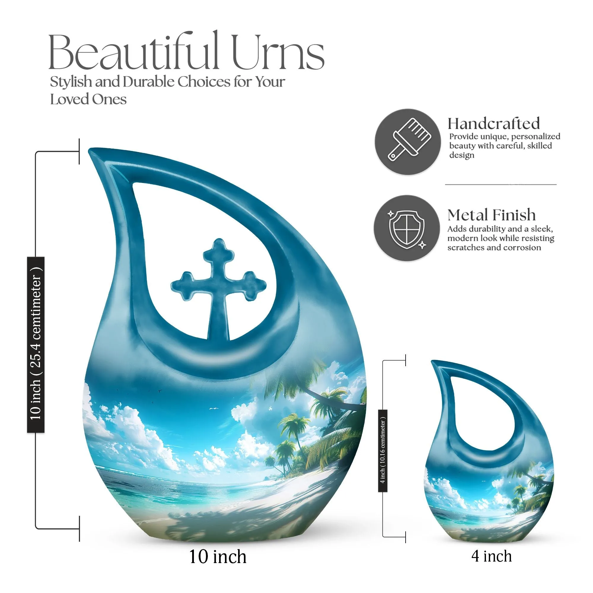 Beach Themed Cross Drop - Large and Affordable Burial and Cremation Memorial Urn
