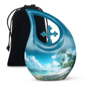 Beach Themed Cross Drop - Large and Affordable Burial and Cremation Memorial Urn