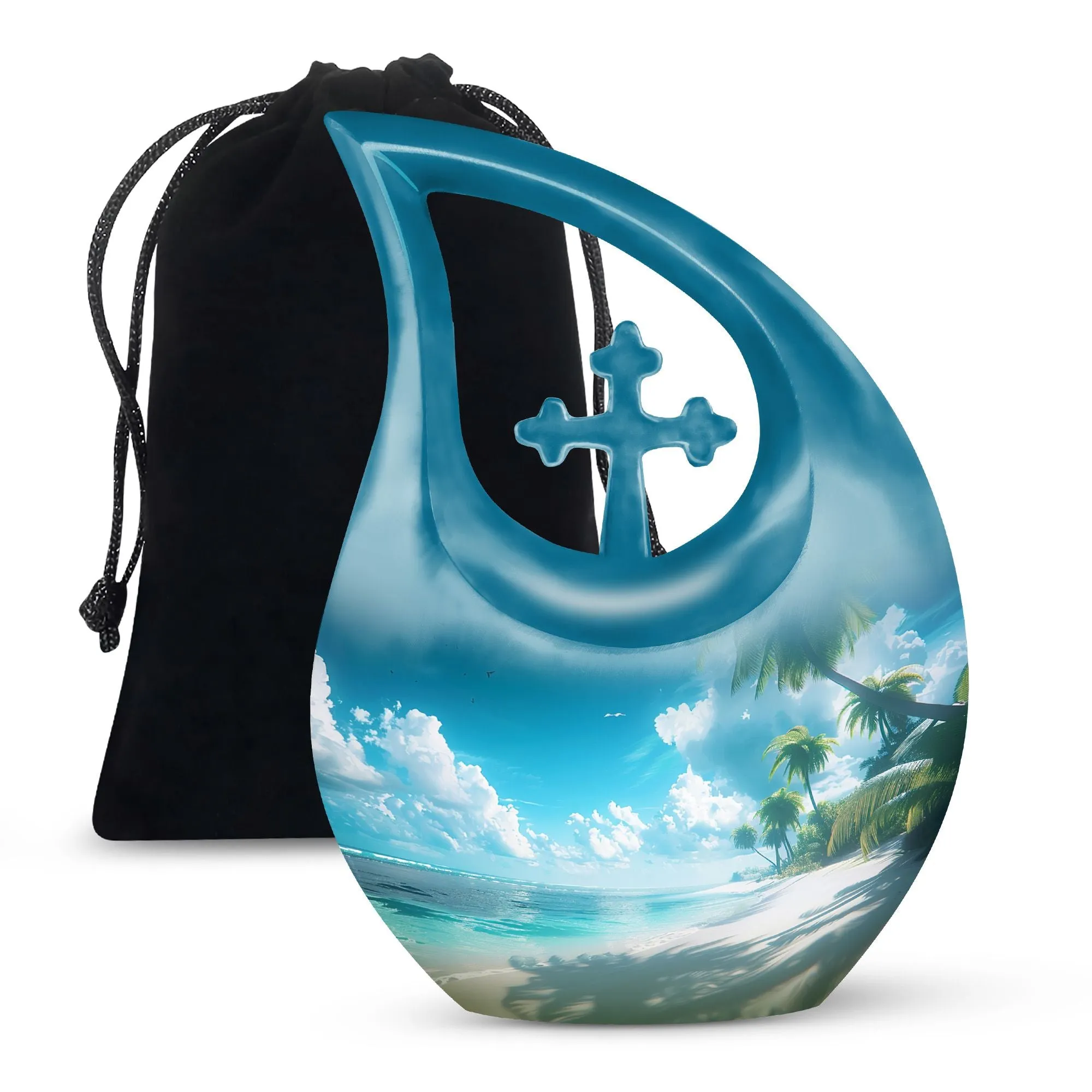 Beach Themed Cross Drop - Large and Affordable Burial and Cremation Memorial Urn