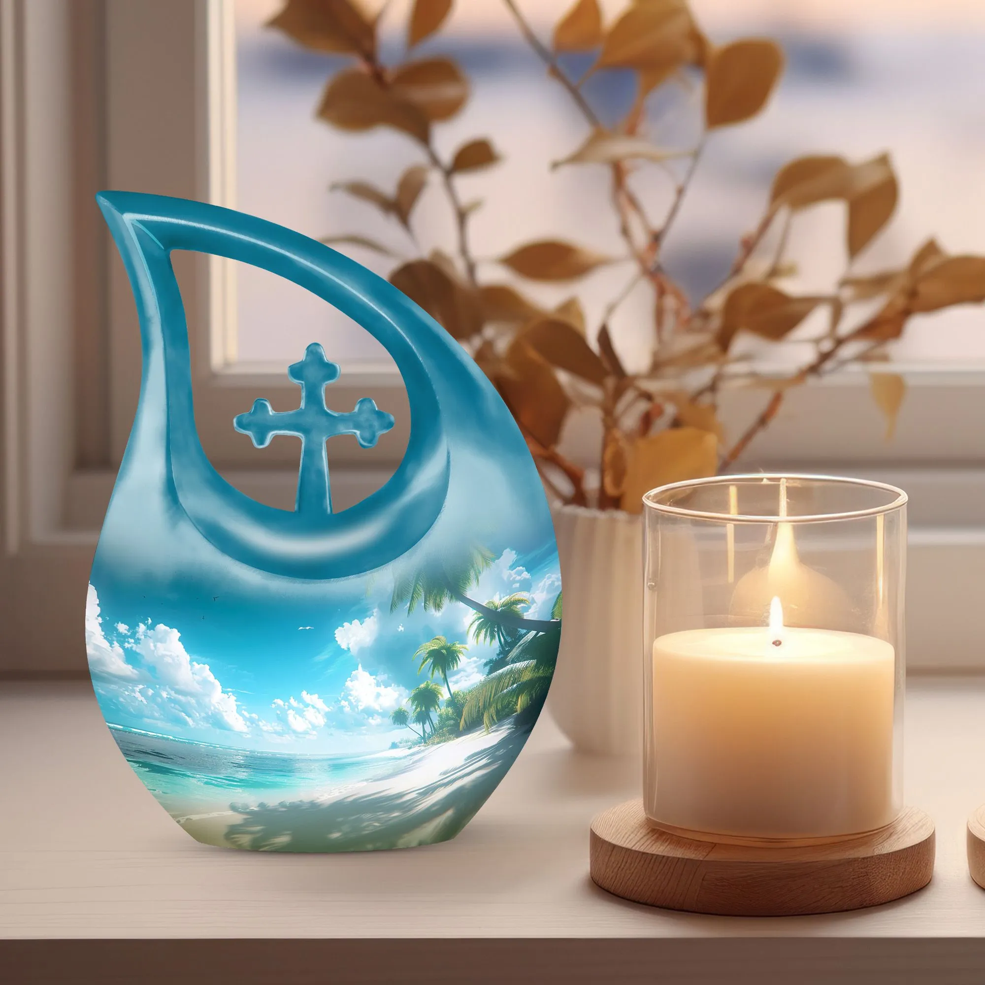 Beach Themed Cross Drop - Large and Affordable Burial and Cremation Memorial Urn