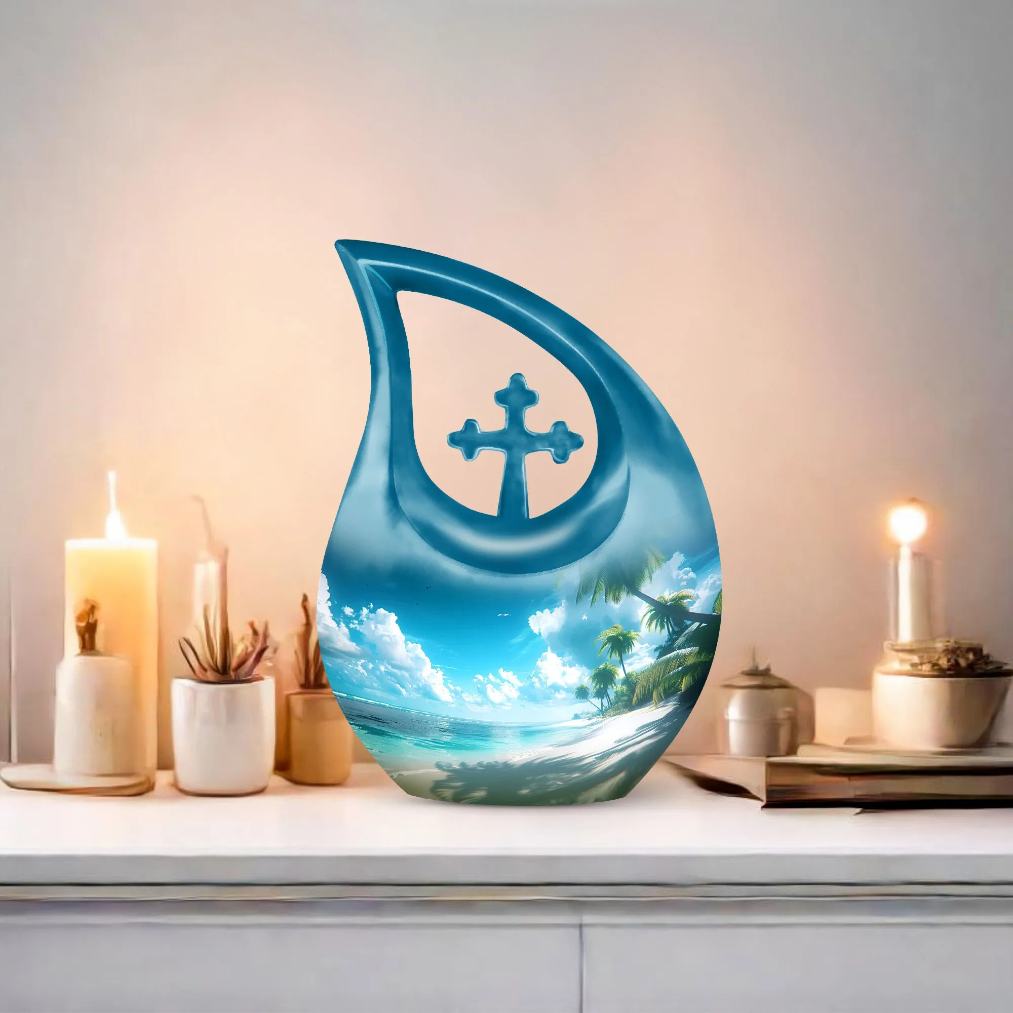 Beach Themed Cross Drop - Large and Affordable Burial and Cremation Memorial Urn
