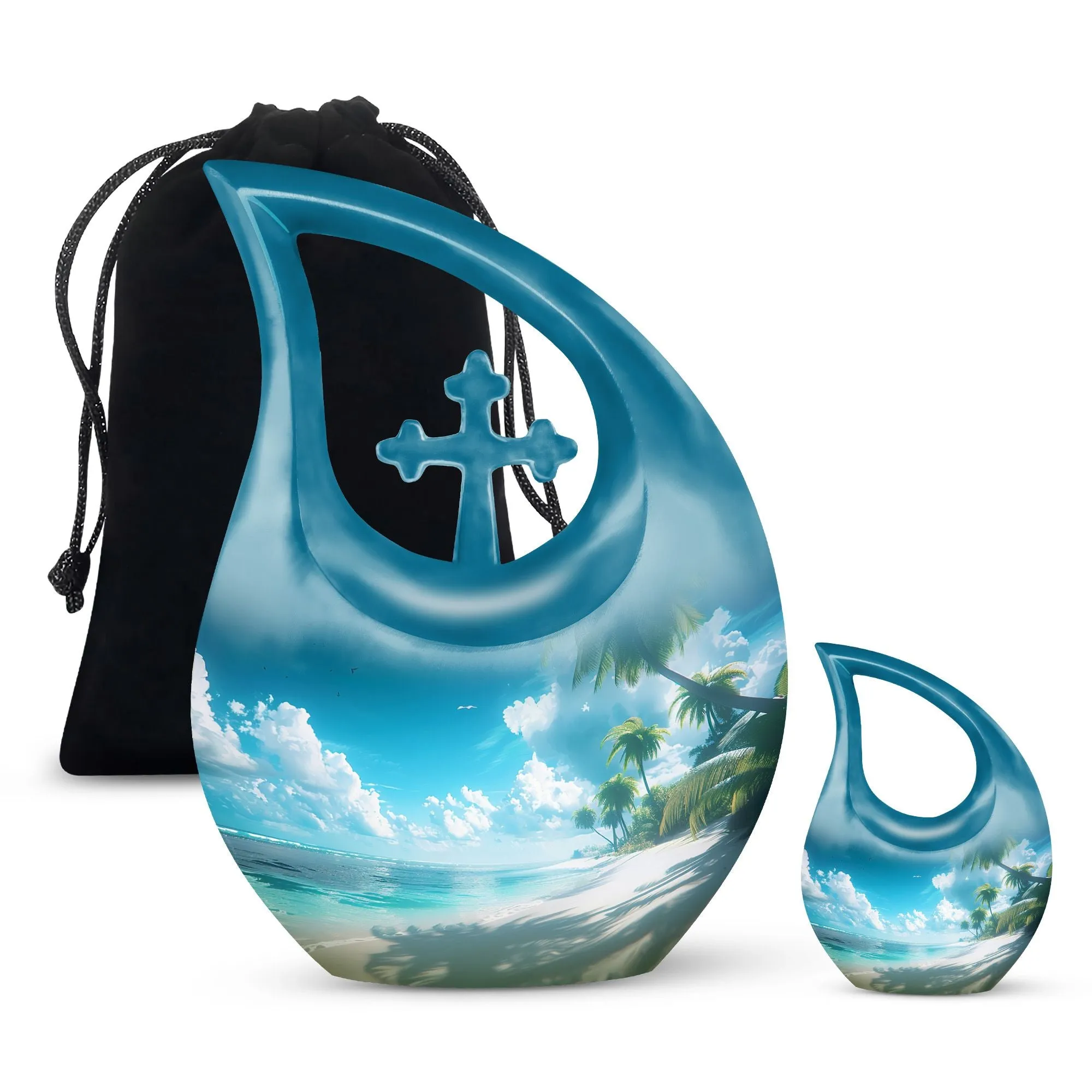 Beach Themed Cross Drop - Large and Affordable Burial and Cremation Memorial Urn