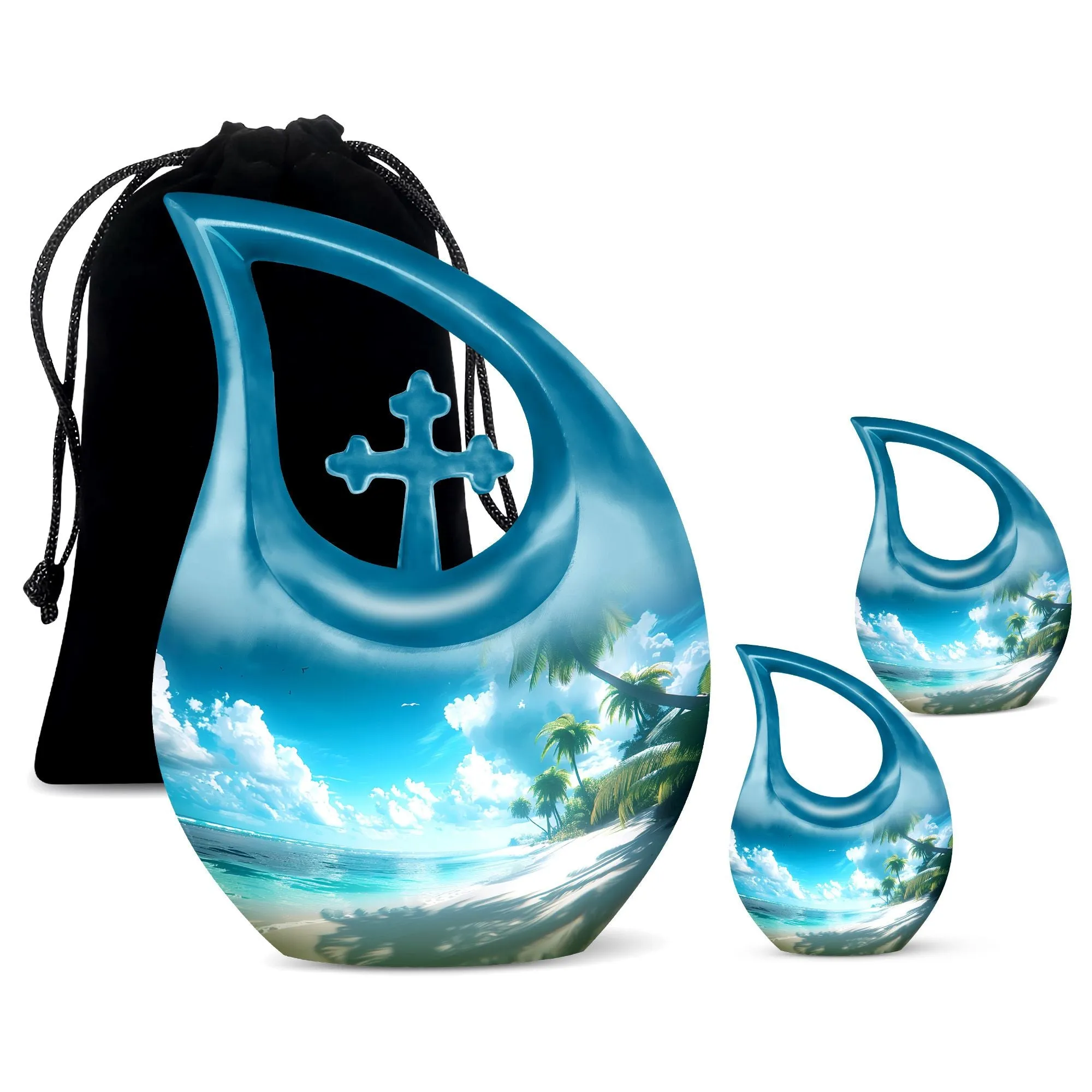 Beach Themed Cross Drop - Large and Affordable Burial and Cremation Memorial Urn