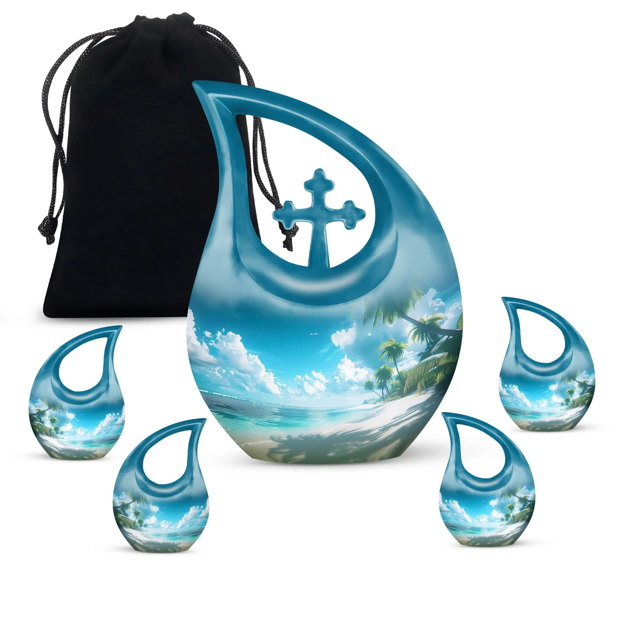 Beach Themed Cross Drop - Large and Affordable Burial and Cremation Memorial Urn