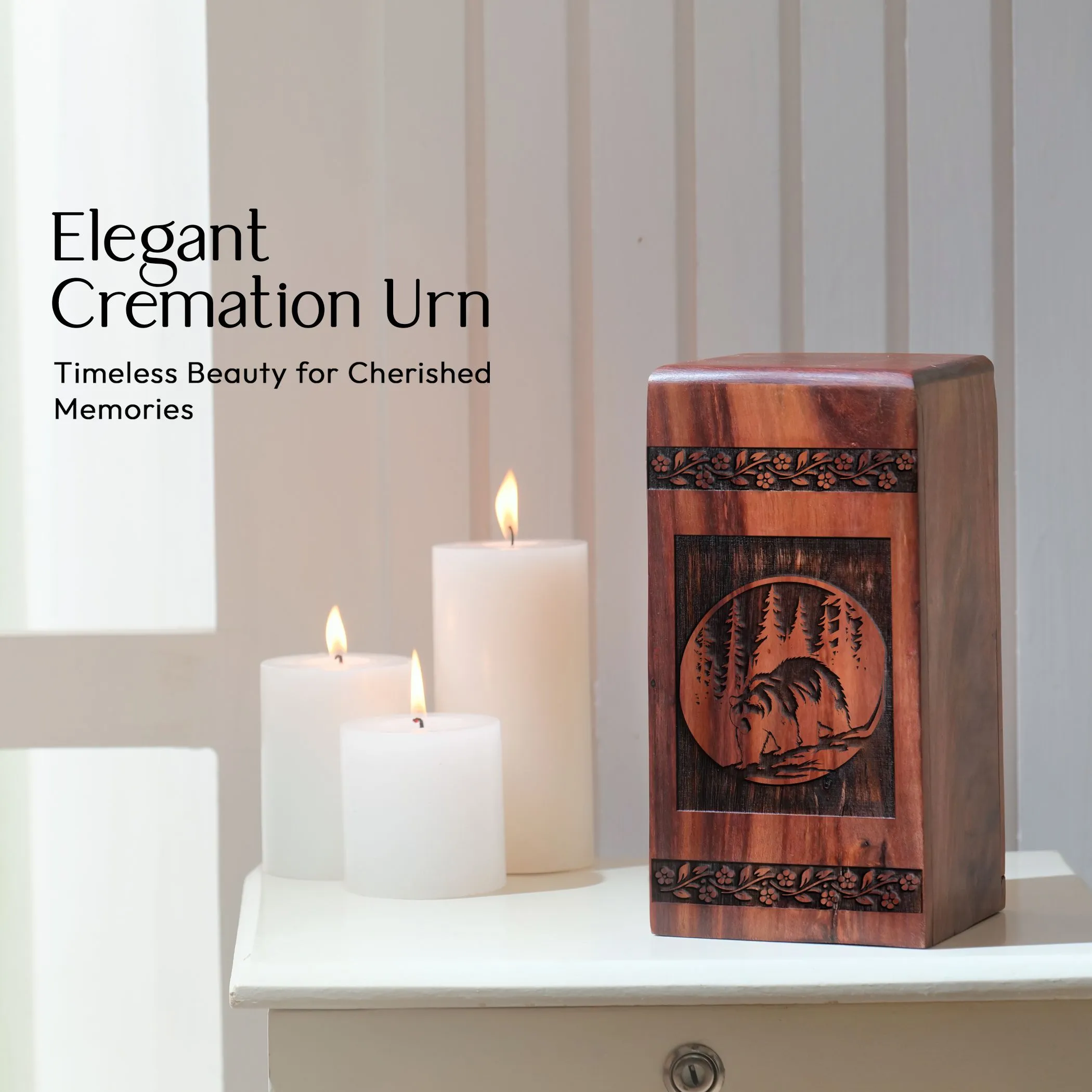 Bear Wooden Urns for Human Ashes, Suitable for Adults and Seniors