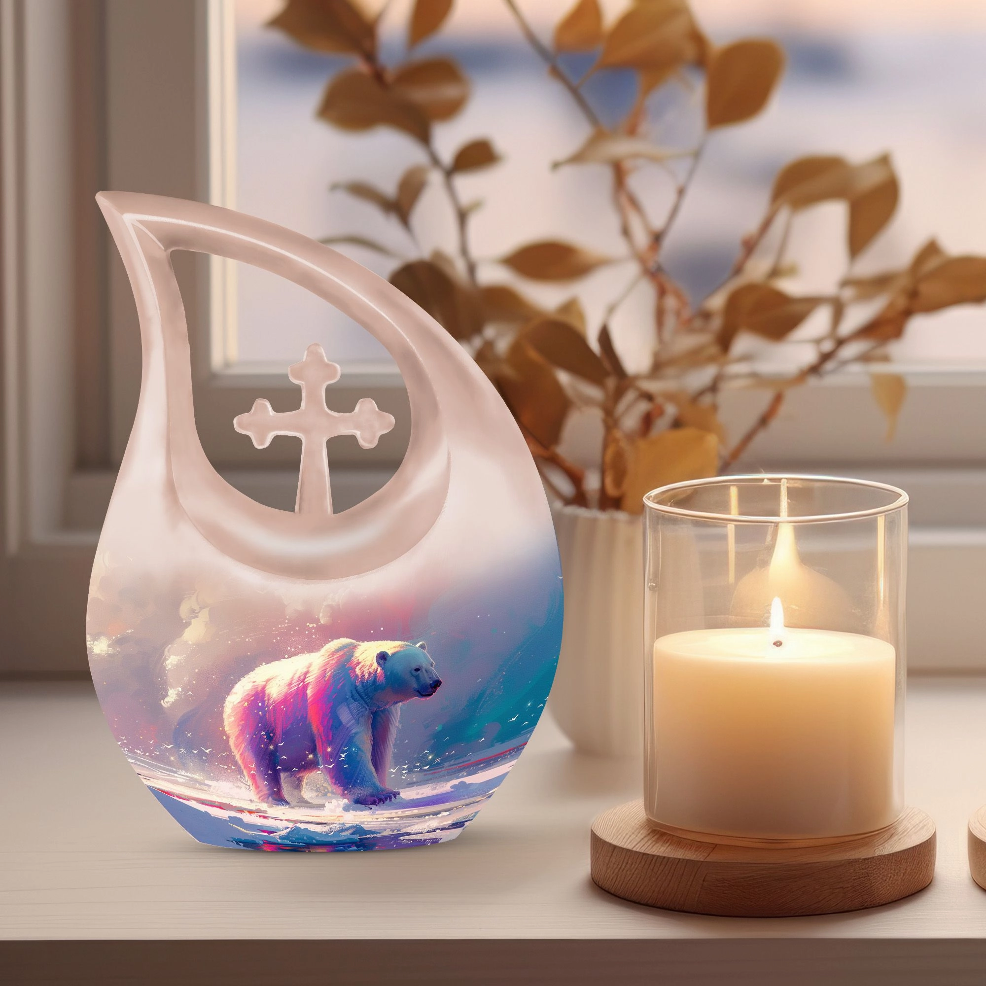 Bear-themed Tranquility Memorial Urn: A Large Peaceful Resting Place