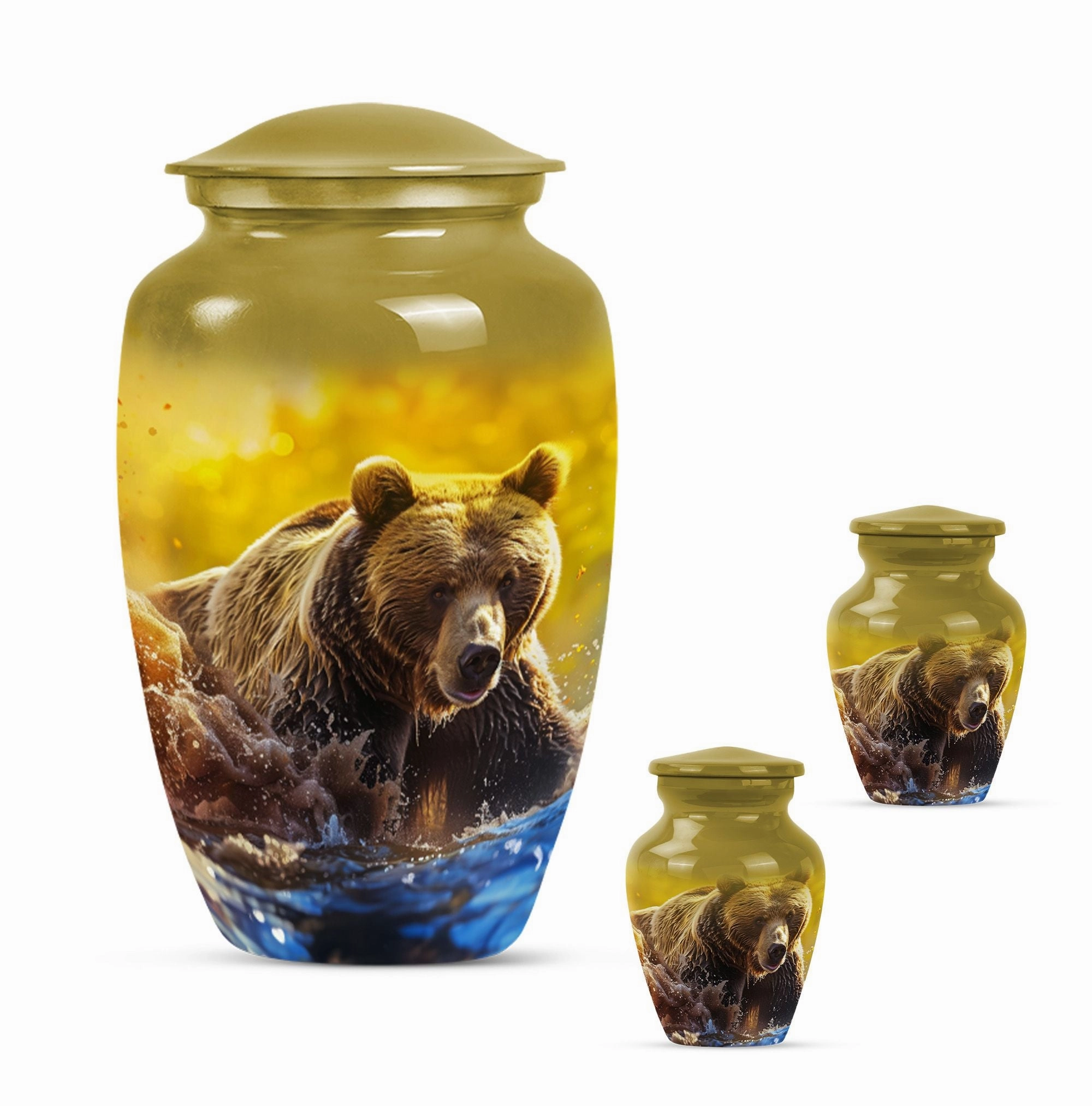 Bear Urn with Purple Meadow Theme: Perfect Dad Cremation Memorial