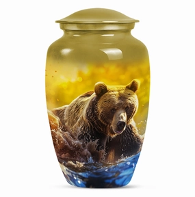 Bear Urn with Purple Meadow Theme: Perfect Dad Cremation Memorial