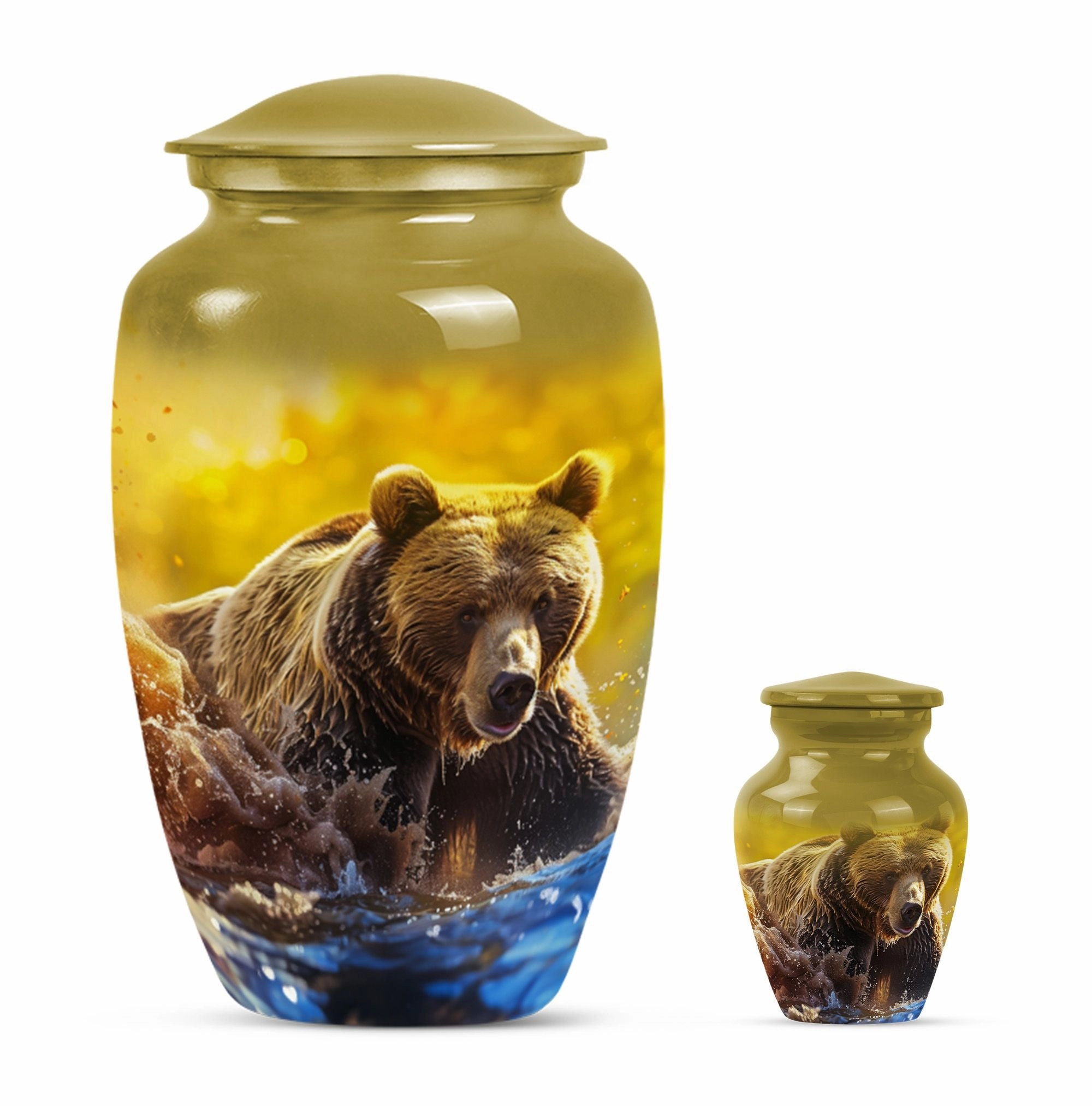 Bear Urn with Purple Meadow Theme: Perfect Dad Cremation Memorial