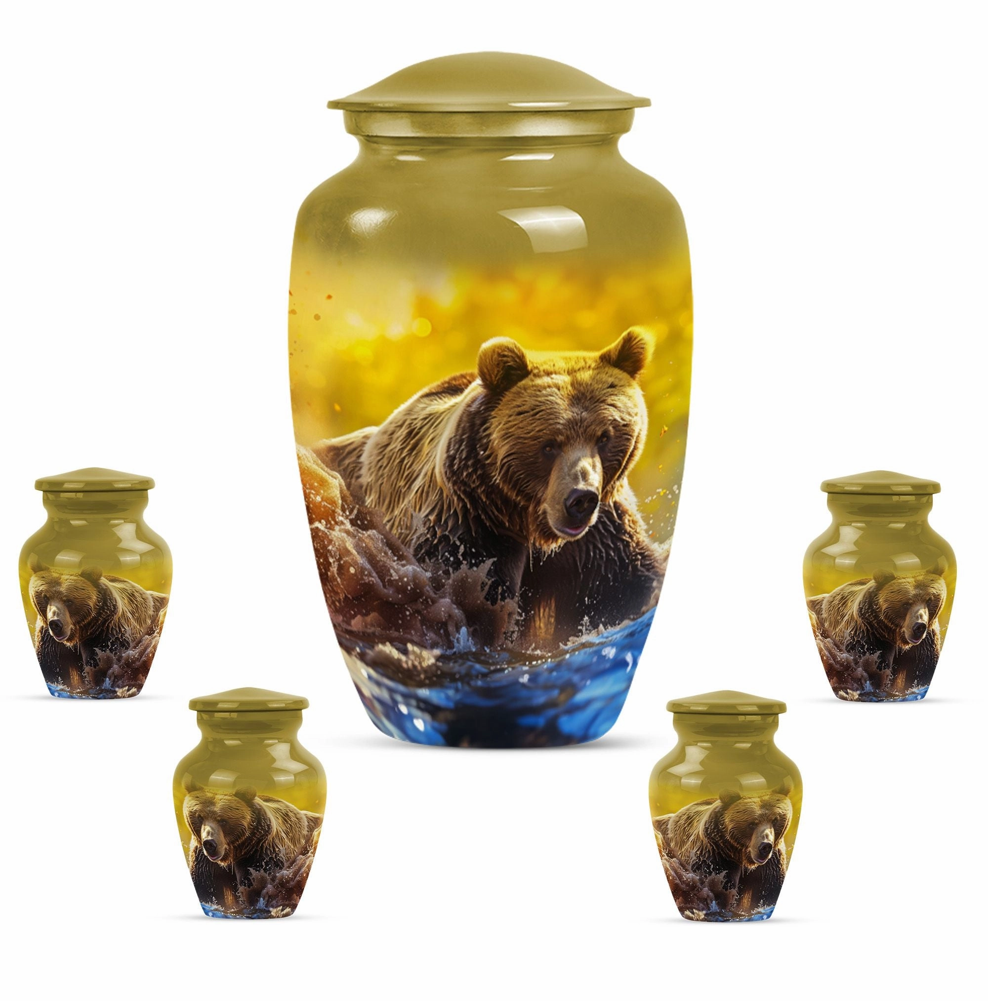 Bear Urn with Purple Meadow Theme: Perfect Dad Cremation Memorial