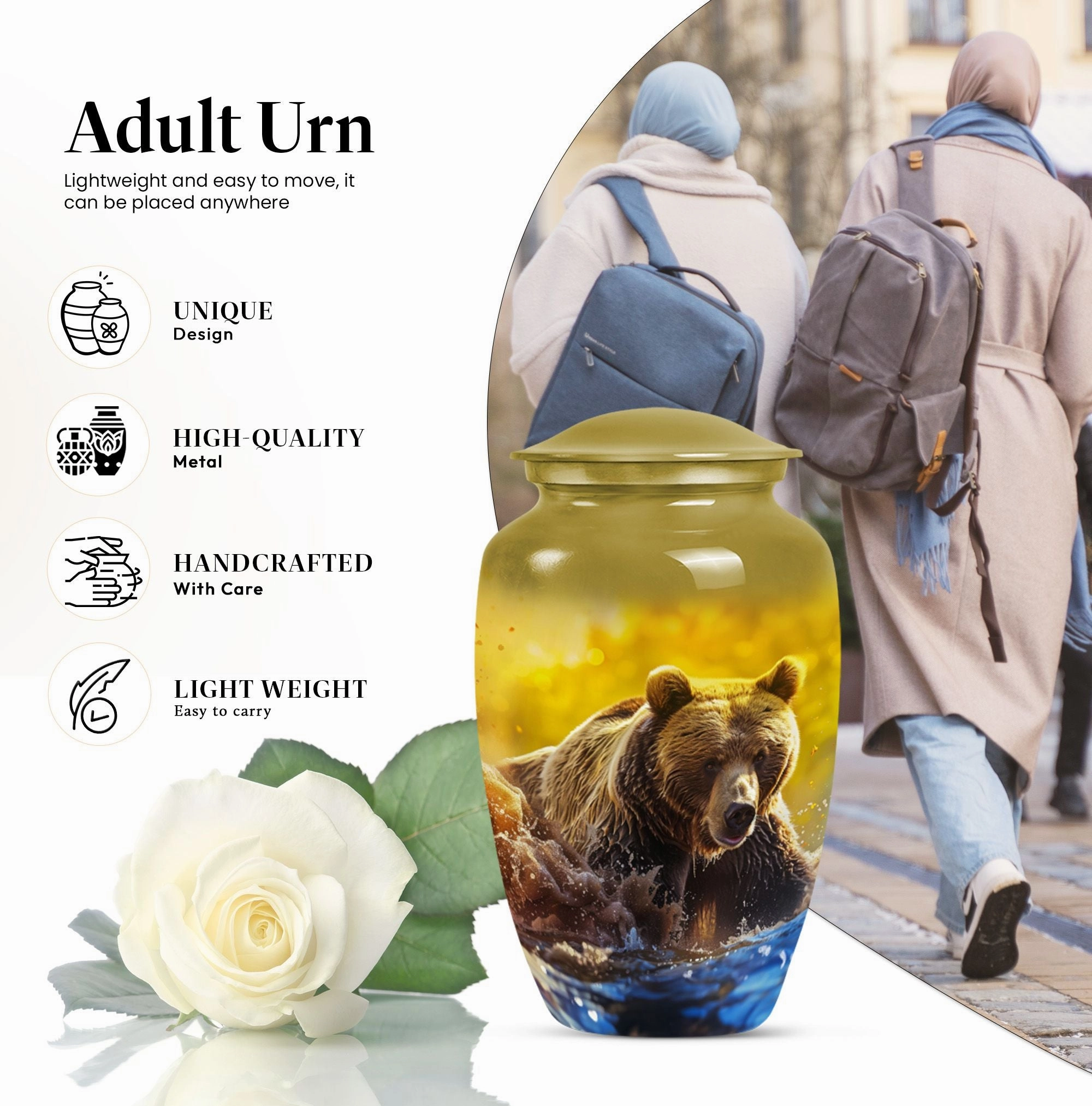 Bear Urn with Purple Meadow Theme: Perfect Dad Cremation Memorial