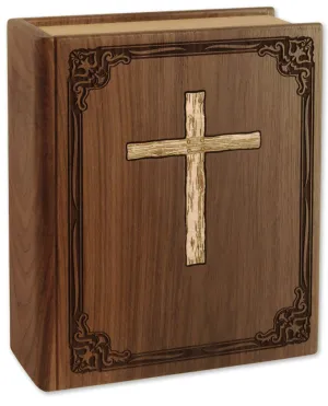 Bible Wood Inlay Companion Urn with Cross