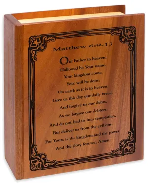 Bible Wood Inlay Cremation Urn with Matthew 6:9-13