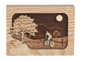Bicycle Road Home Wood Cremation Urn Small Sharing Keepsake