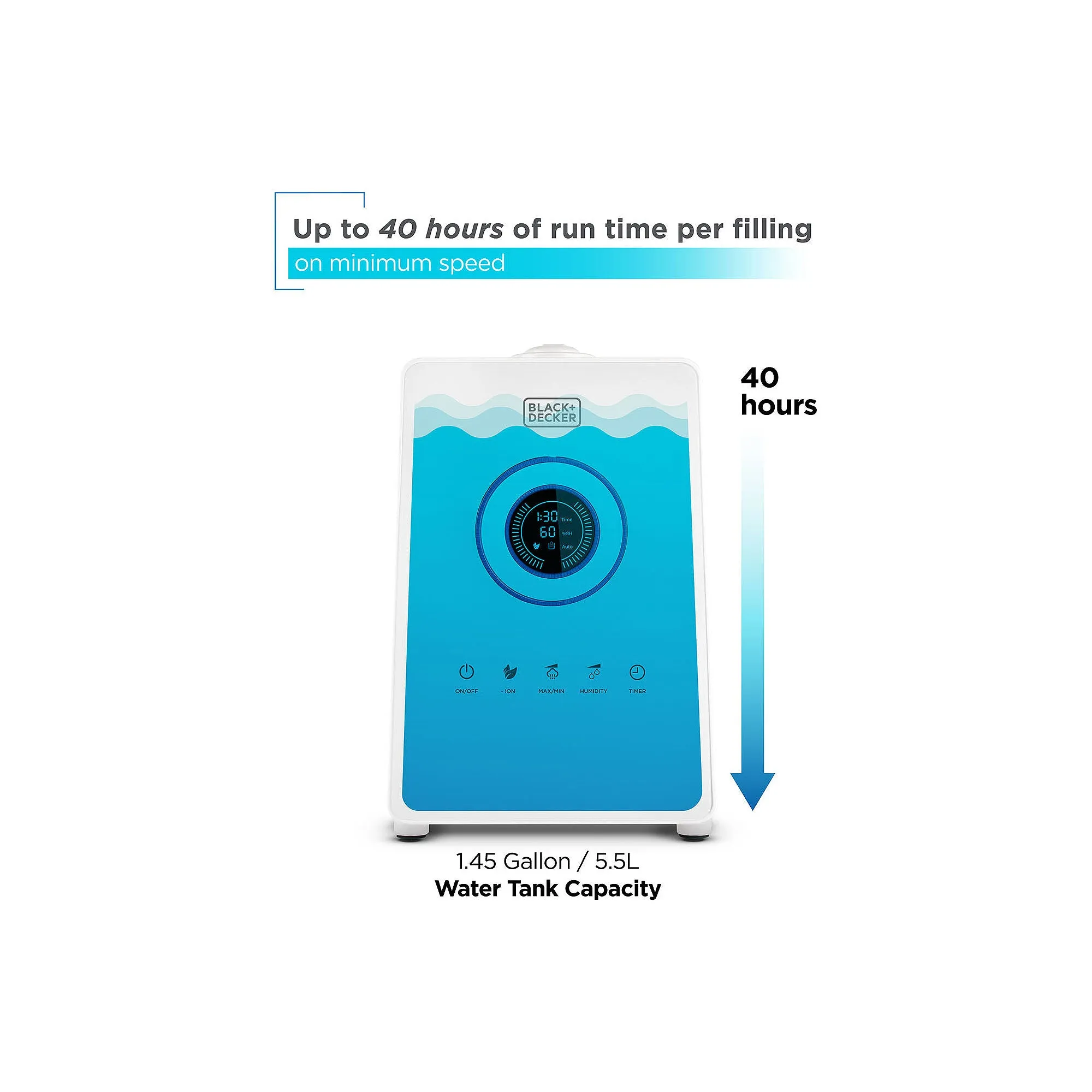 Black Decker 1.45 Gallon Cool Mist Ultrasonic Humidifier With Remote - WHITE ONE SIZE