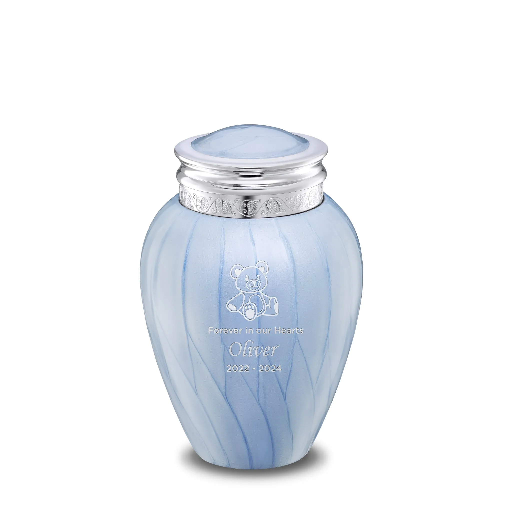 Blessing Medium Urn Pearl Blue & Polished Silver