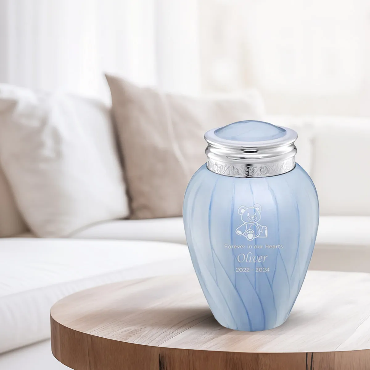 Blessing Medium Urn Pearl Blue & Polished Silver