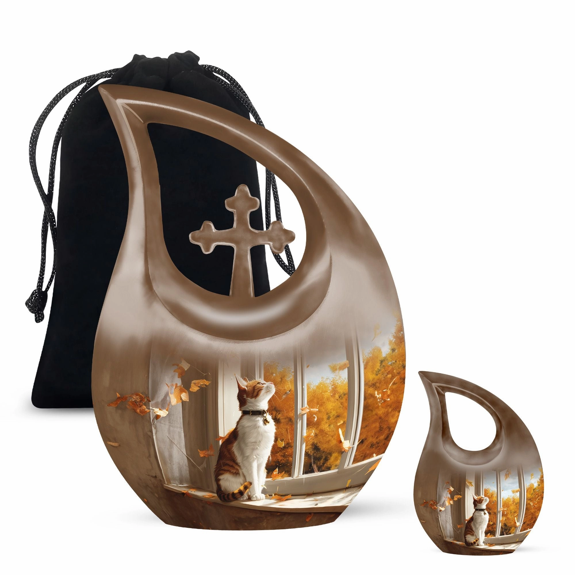 Blossoming Paws Orange Cat Memorial Container - Medium Size
