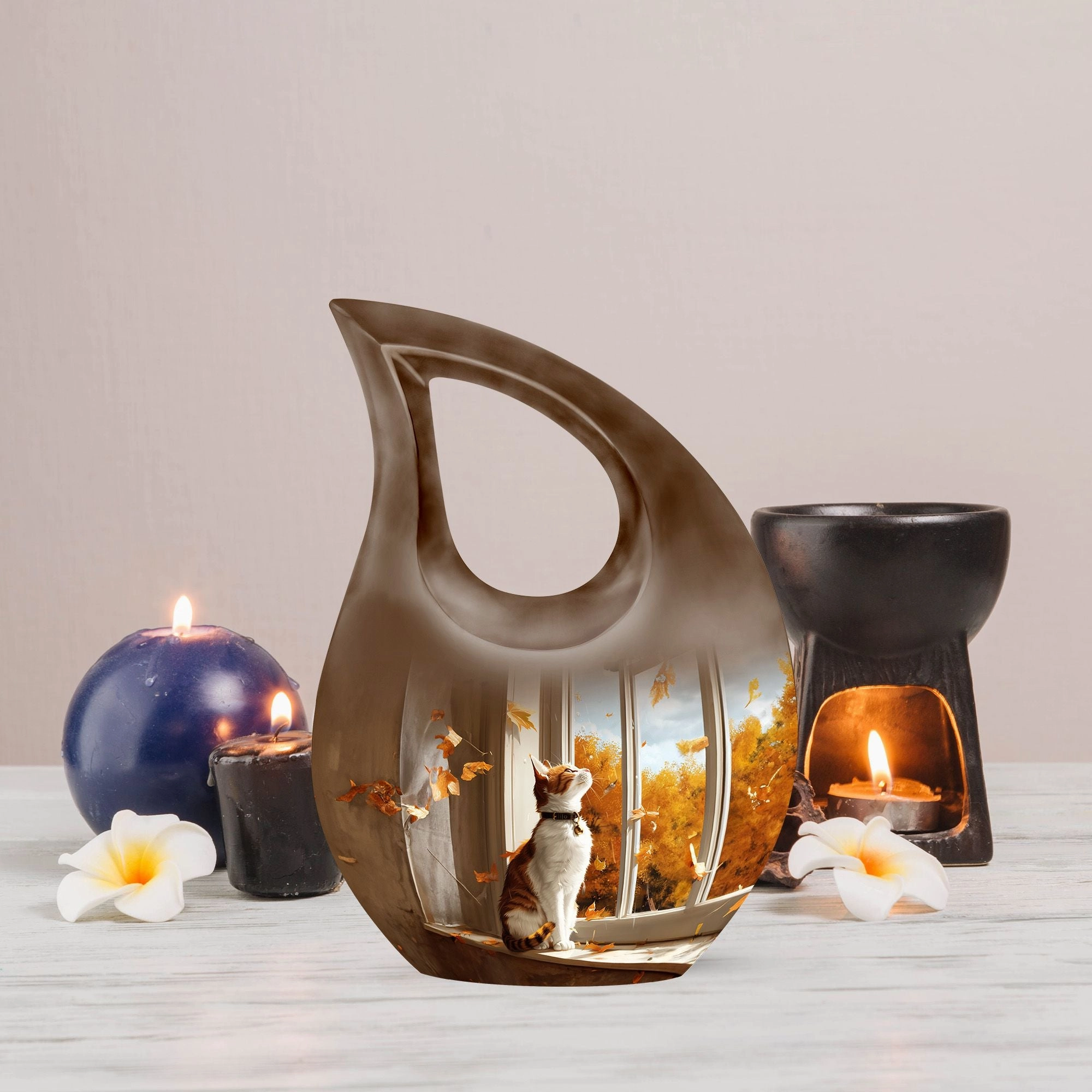 Blossoming Paws Orange Cat Memorial Container - Medium Size
