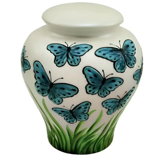 Blue Butterfly, Ceramic Urn