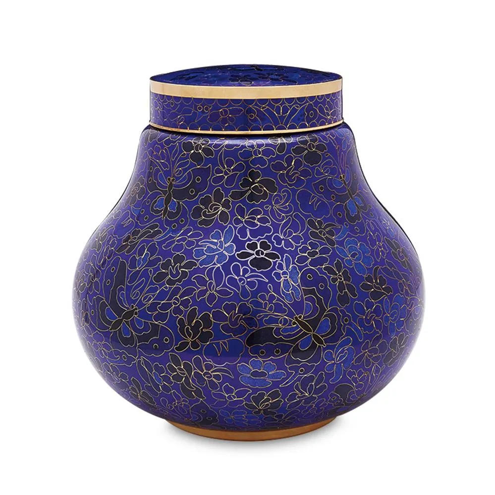 Blue Butterfly Cloisonne Urn