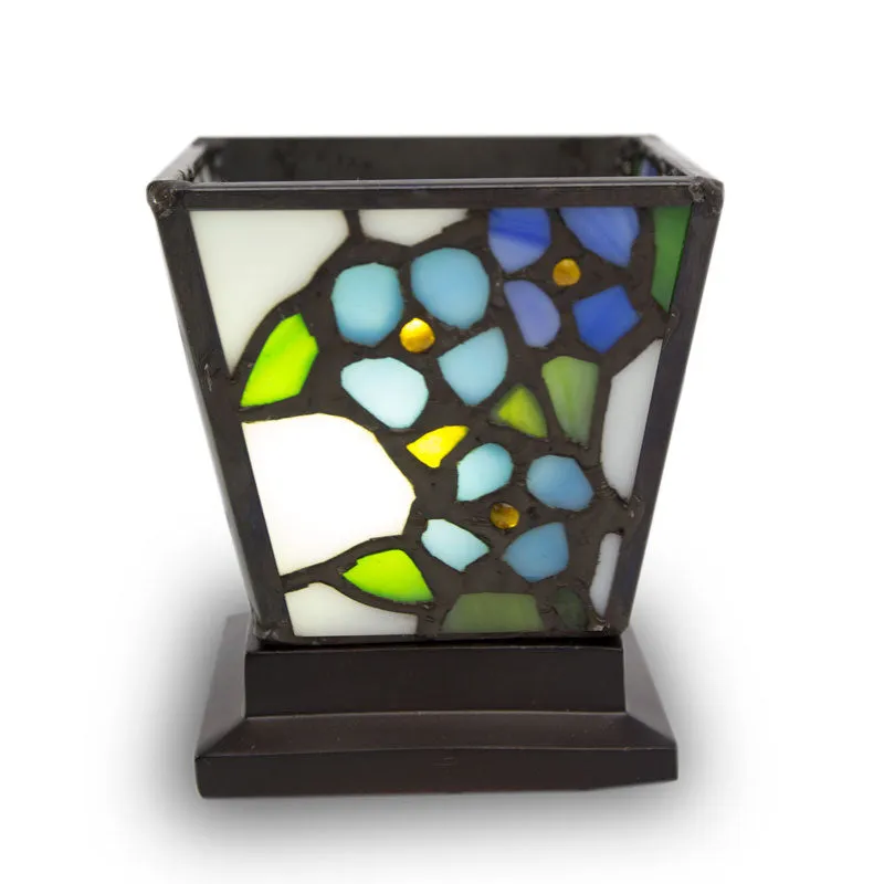 Blue Forget-Me-Not Stained Glass Keepsake Urn and Candle Holder