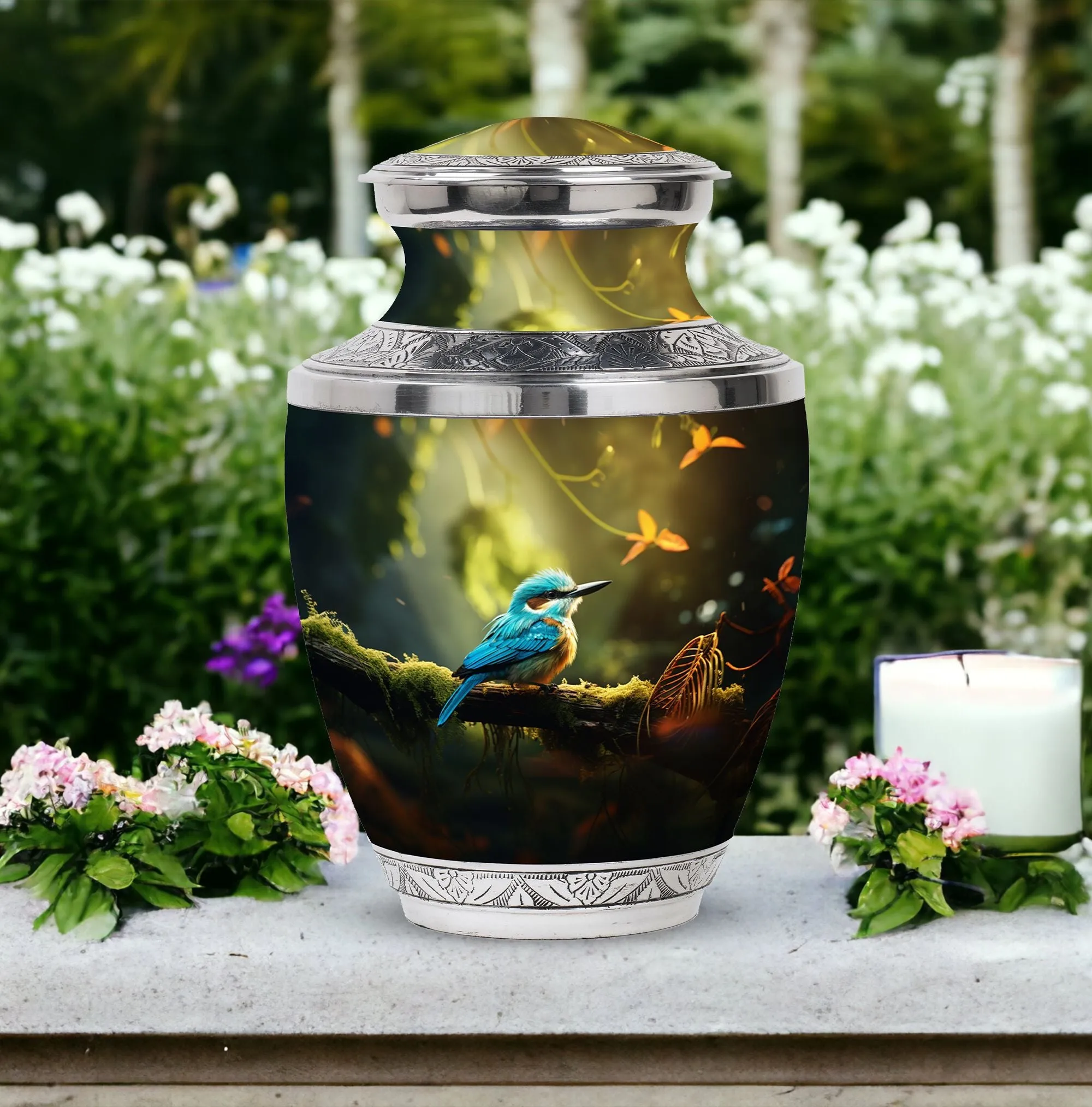 Blue Sparrow Cremation Urn: Artistic Memorial Remembrance