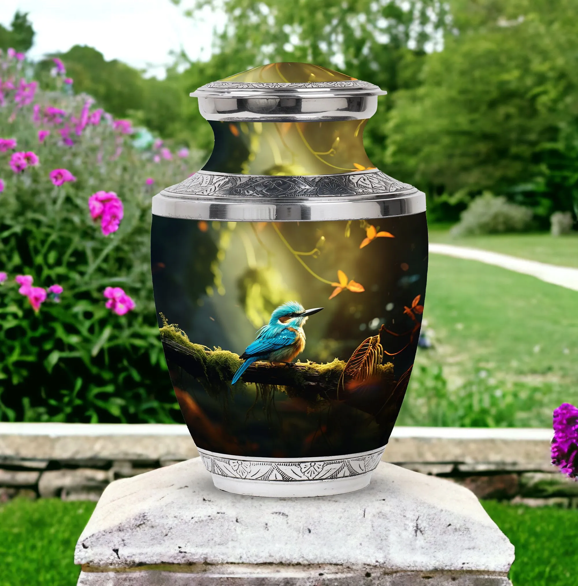 Blue Sparrow Cremation Urn: Artistic Memorial Remembrance